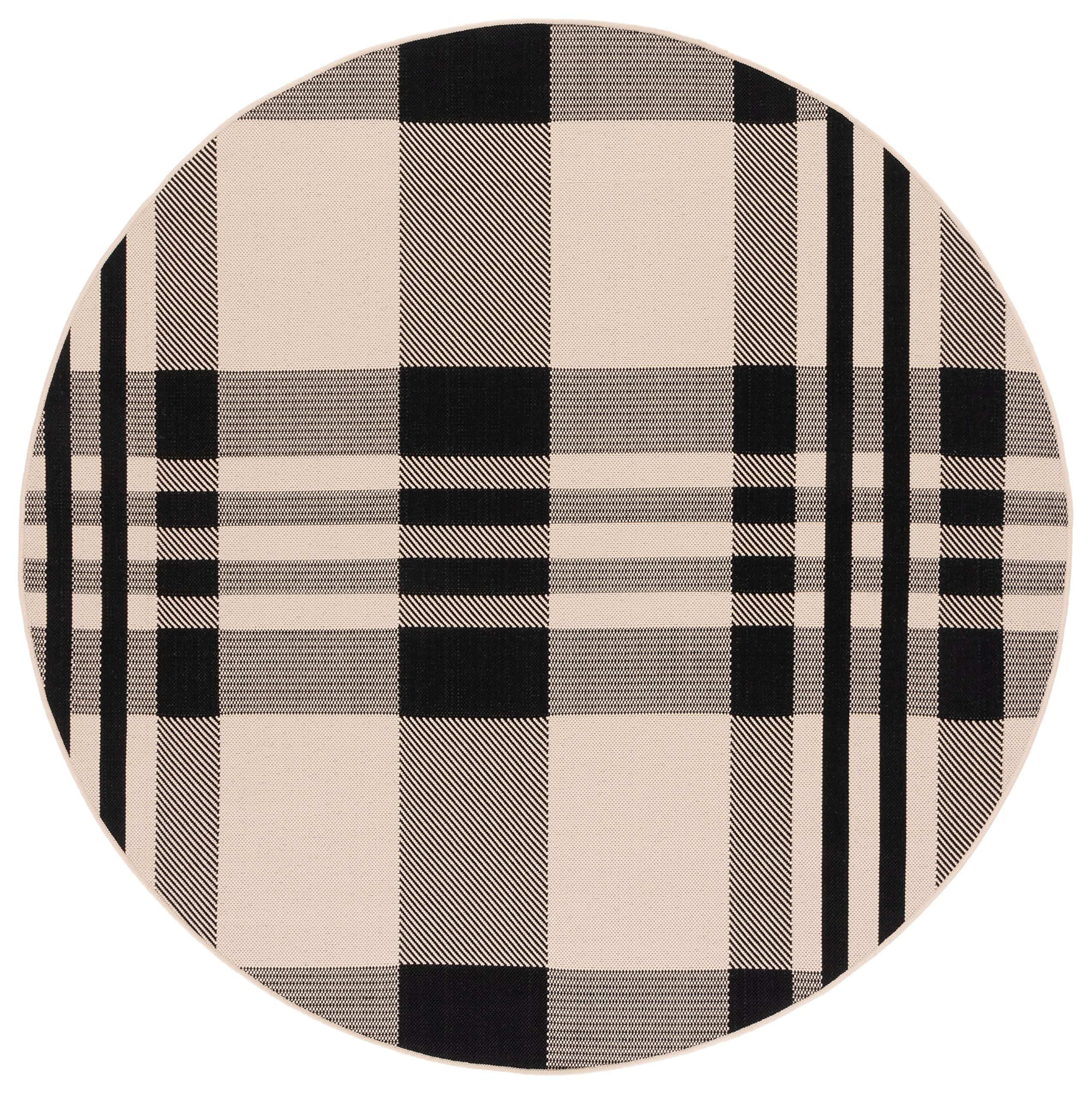 SAFAVIEH Courtyard Collection Area Rug - 67 Round, Black & Bone, Plaid Design, Non-Shedding & Easy Care, Indoor/Outdoor & Wash