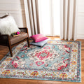 SAFAVIEH Monaco Collection Area Rug - 11 Square, Light Blue & Fuchsia, Boho Chic Medallion Distressed Design, Non-Shedding & Ea