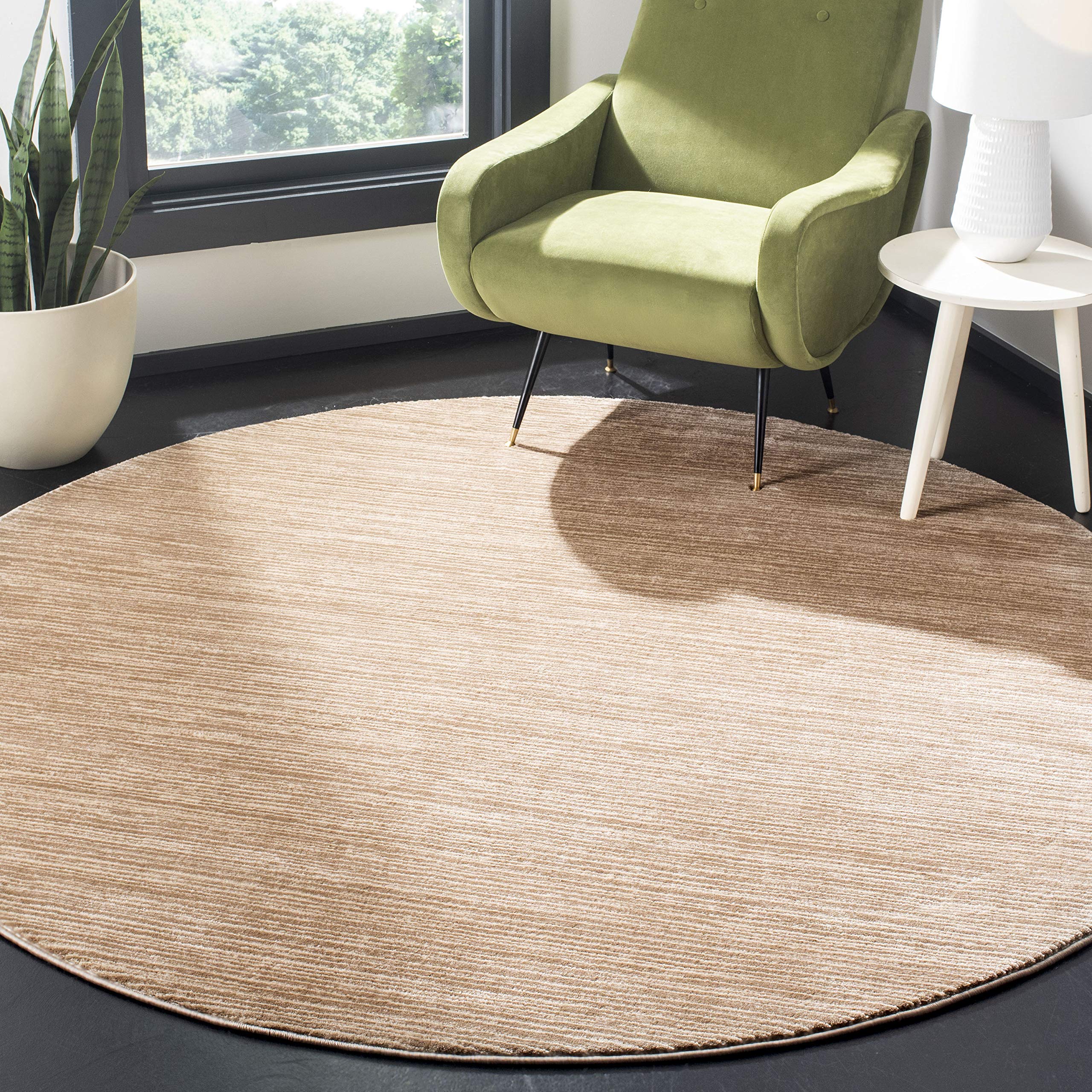 SAFAVIEH Vision Collection Area Rug - 4 Round, Light Brown, Modern Ombre Tonal Chic Design, Non-Shedding & Easy Care, Ideal for