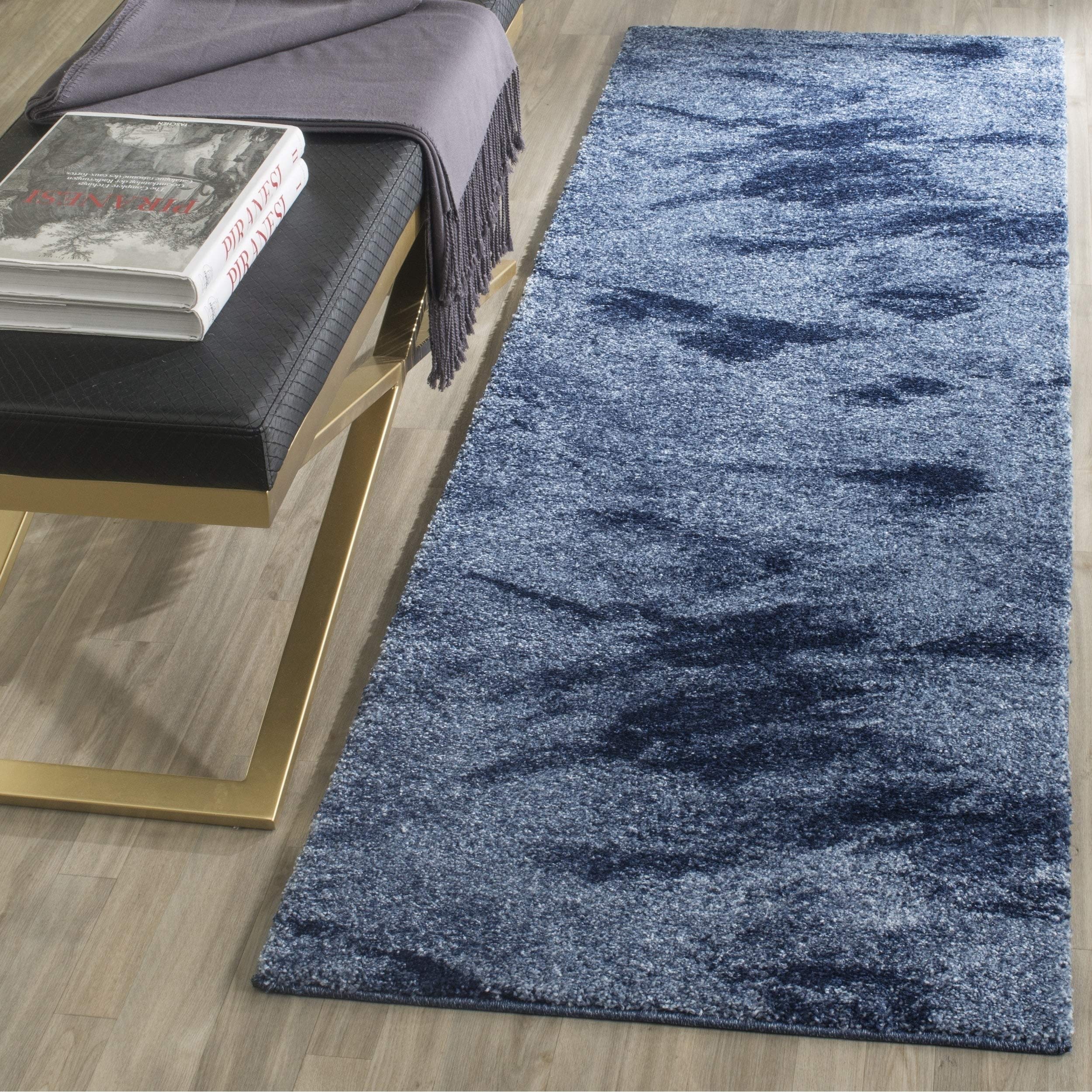 SAFAVIEH Retro Collection Runner Rug - 23 x 11, Light Blue & Blue, Modern Abstract Design, Non-Shedding & Easy Care, Ideal for