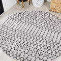 JONATHAN Y SMB108I-6R Ourika Moroccan Geometric Textured Weave Cream/Black 6 Round Indoor/Outdoor Area Rug, Pet Friendly, Non-S