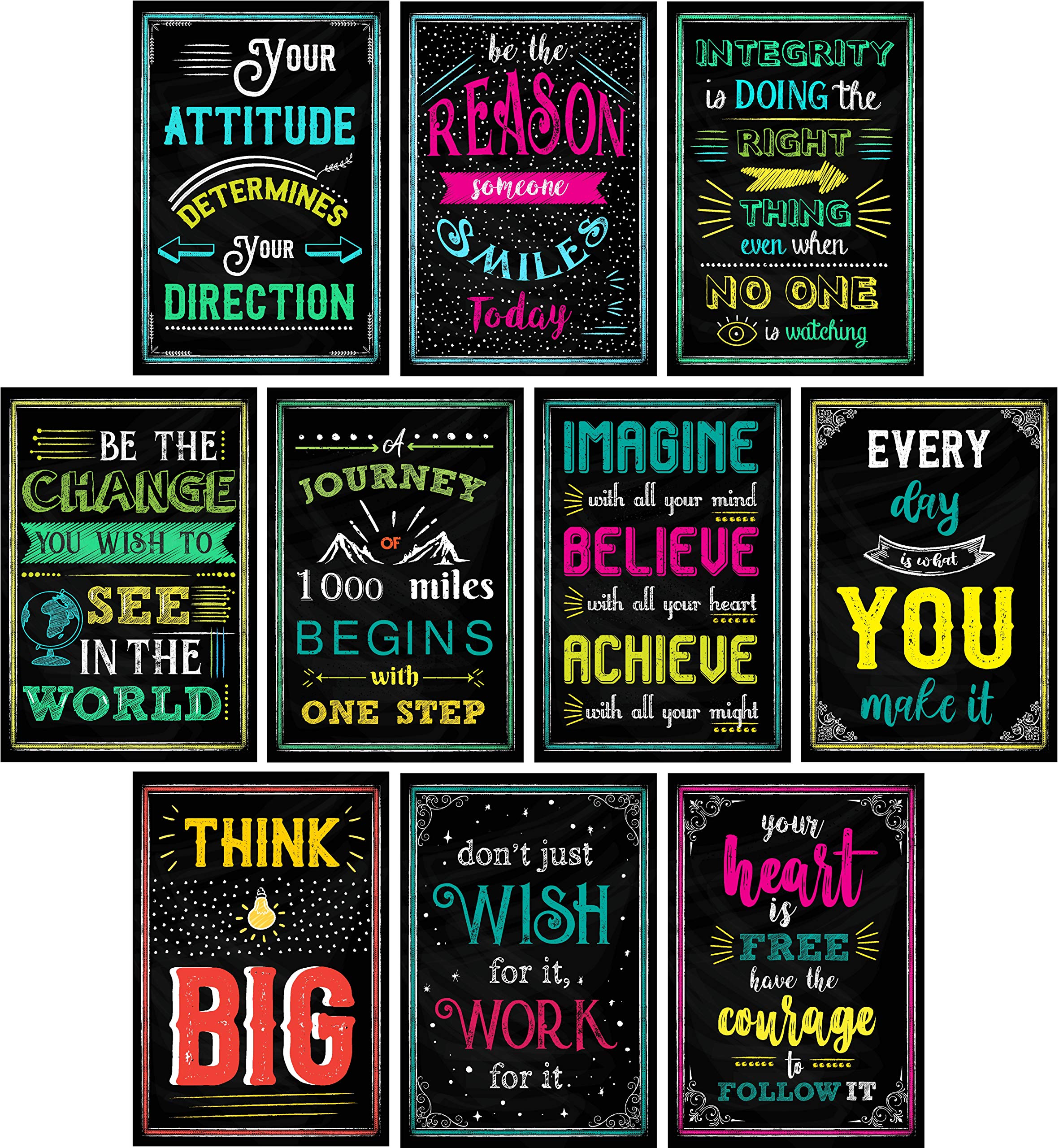 L&O Goods Black Chalkboard Motivational Wall Decor Posters  Set of 10 Inspirational Prints for Living Room, Office, Bedroom, And