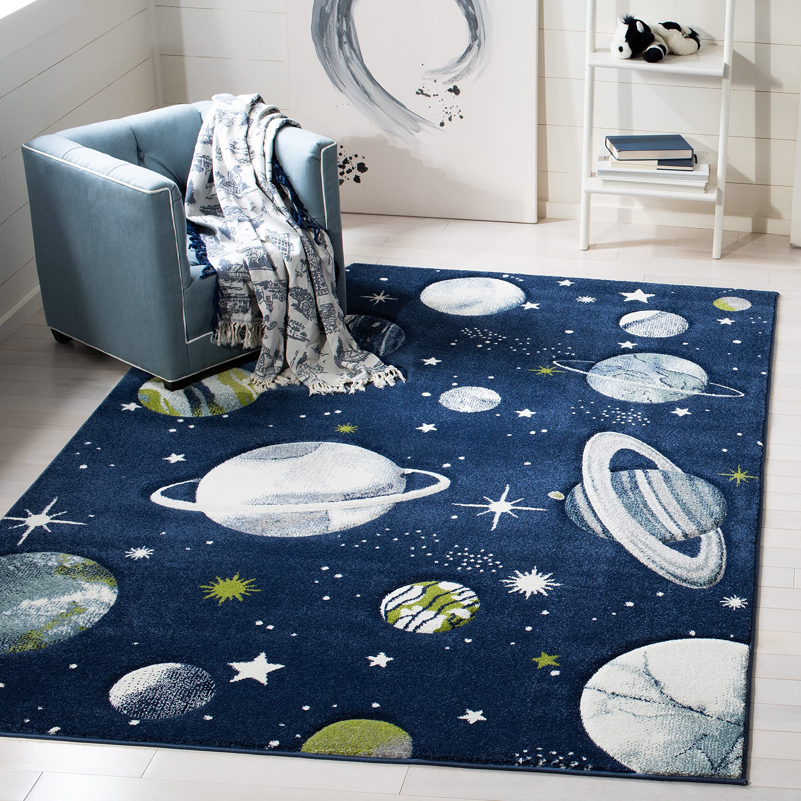 SAFAVIEH Carousel Kids Collection Accent Rug - 4 x 6, Navy & Ivory, Non-Shedding & Easy Care, Ideal for High Traffic Areas for