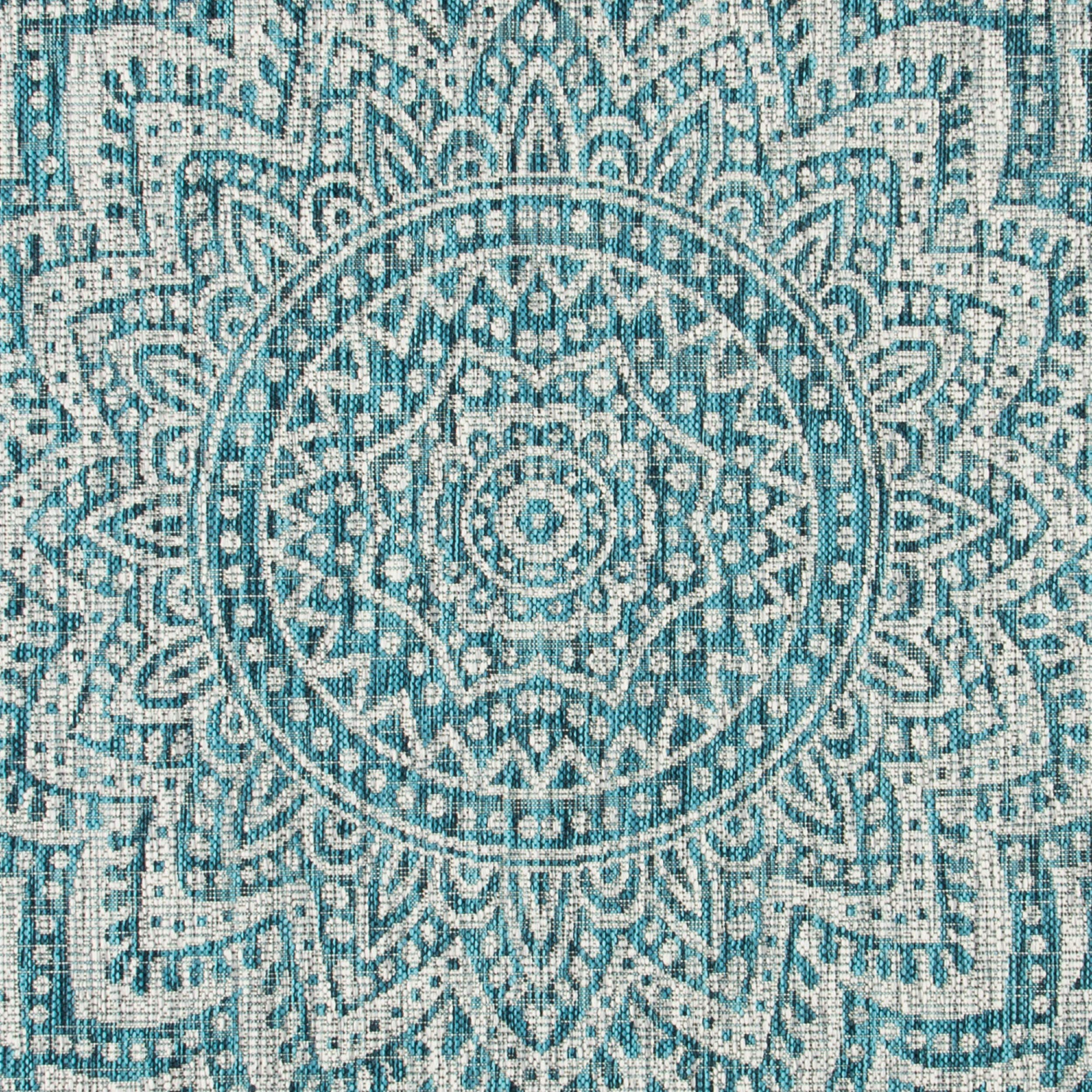 Safavieh Courtyard Collection 80.4' X 80.4' Grey / Teal Cy8734 Indoor-Outdoor Waterproof Easy-Cleaning Patio Backyard Mudroom Area-Rug