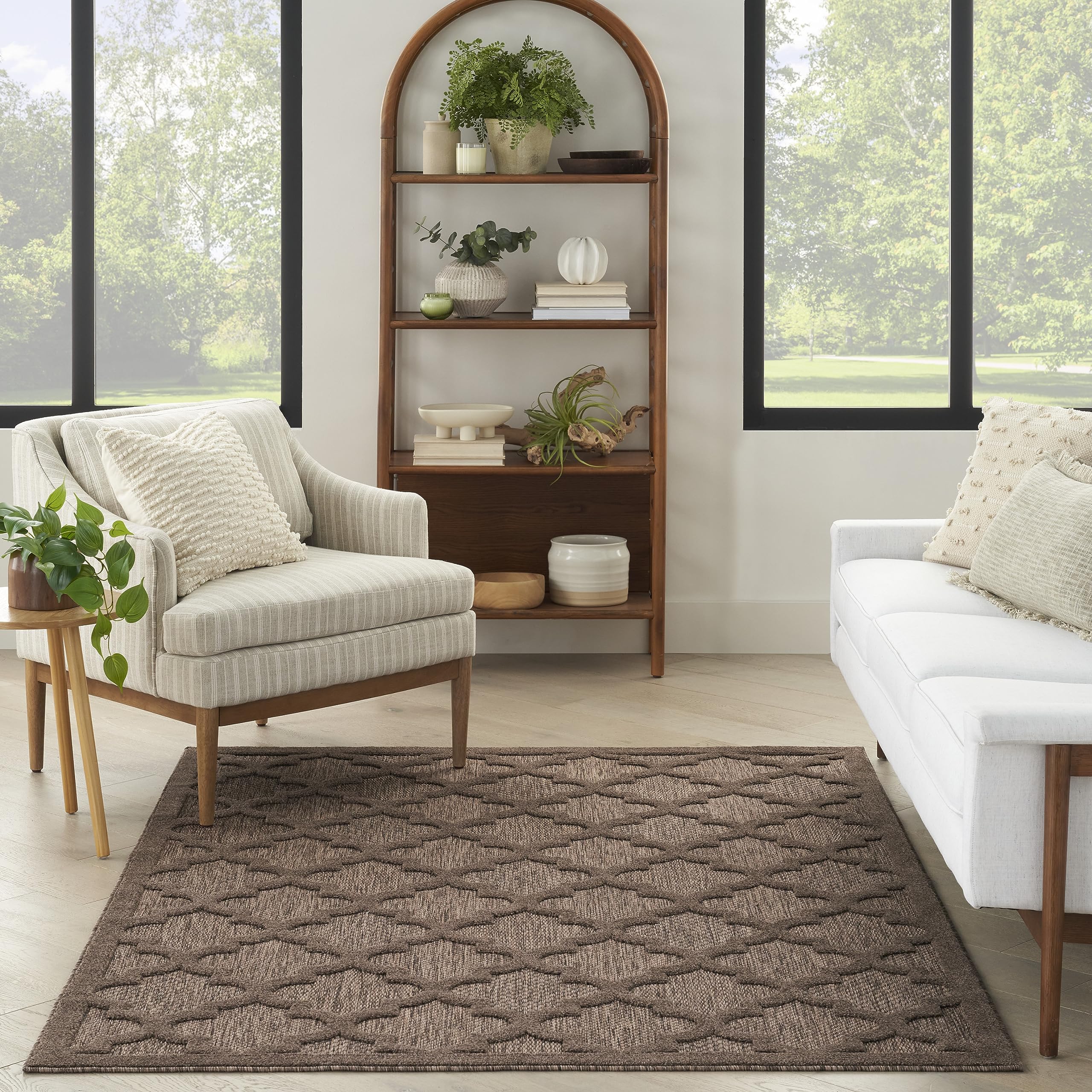 Nourison Easy Care Indoor/Outdoor Brown 6' X 9' Area Rug, Easy Cleaning, Non Shedding, Bed Room, Living Room, Dining Room, Backyard, Deck, Patio (6X9)