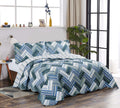 Brilliant Sunshine Teal Herringbone Patchwork, 3-Piece Quilt Set With 2 Shams, Reversible Bedspread, Soft Lightweight Coverlet, All-Season, King, Teal
