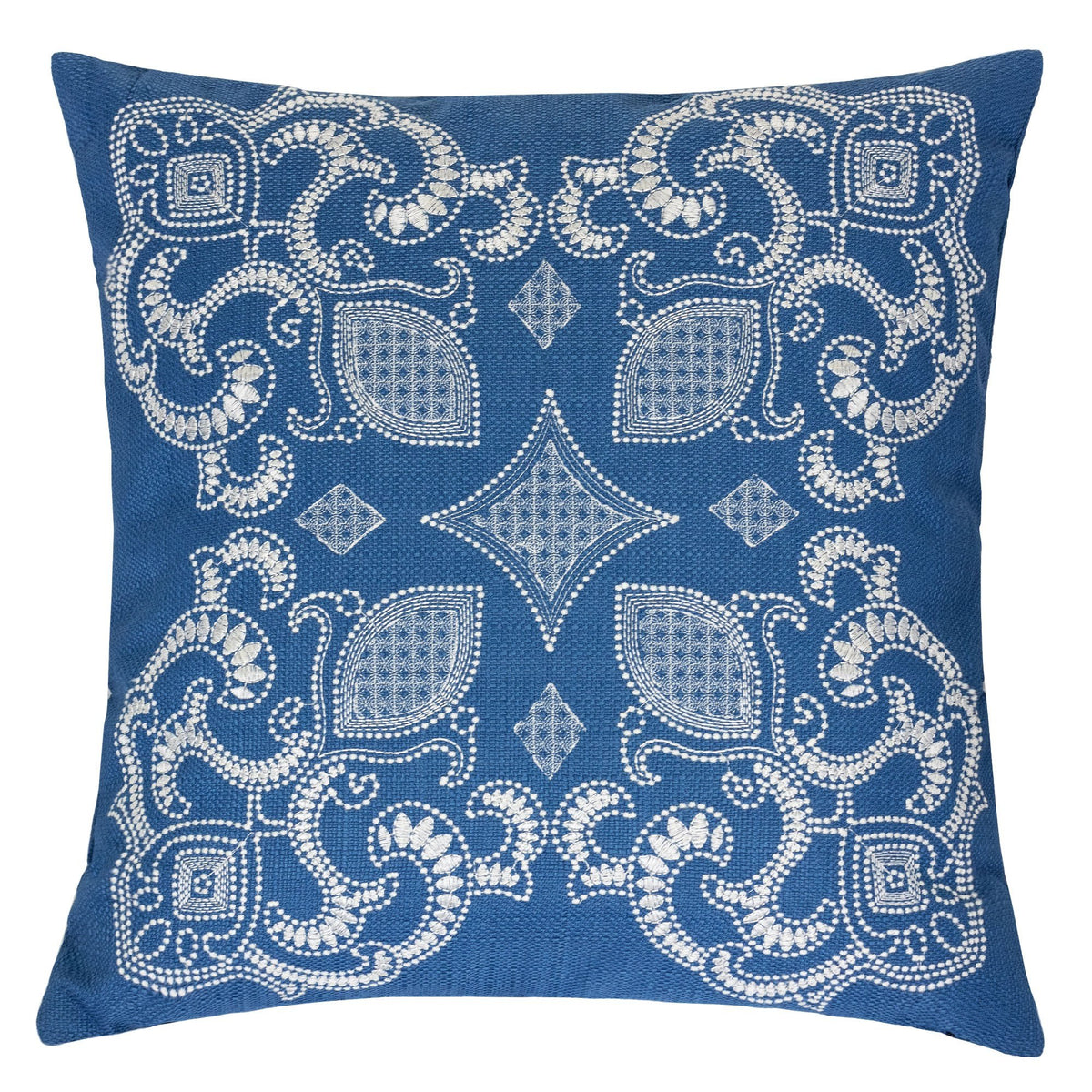 Homey Cozy Embroidery Throw Pillow Cover, Alexandra Sapphire Blue Modern Decorative Polyester Square Couch Cushion Pillow Case 2