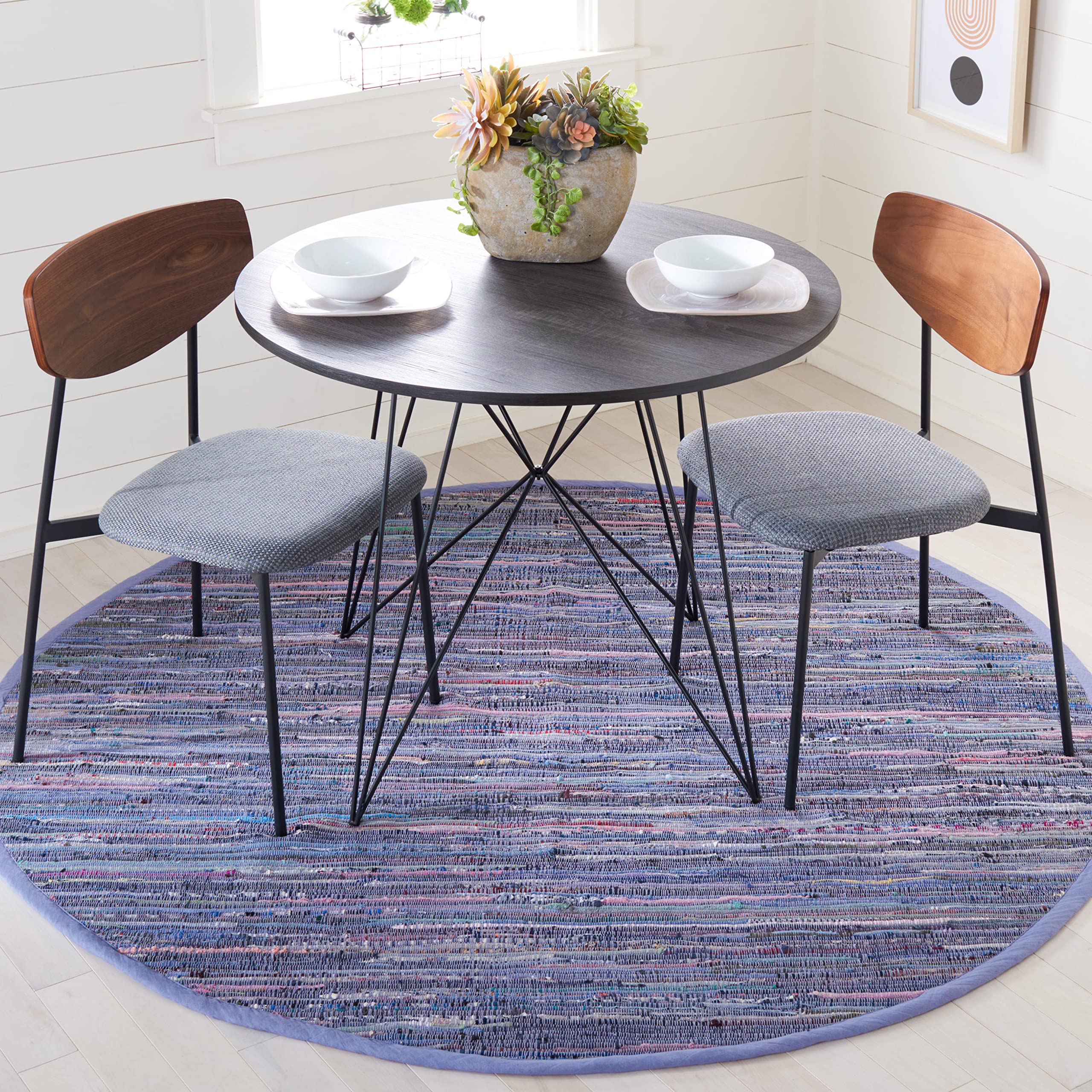 SAFAVIEH Rag Rug Collection Area Rug - 6 Round, Purple & Multi, Handmade Boho Stripe Cotton, Ideal for High Traffic Areas in Li