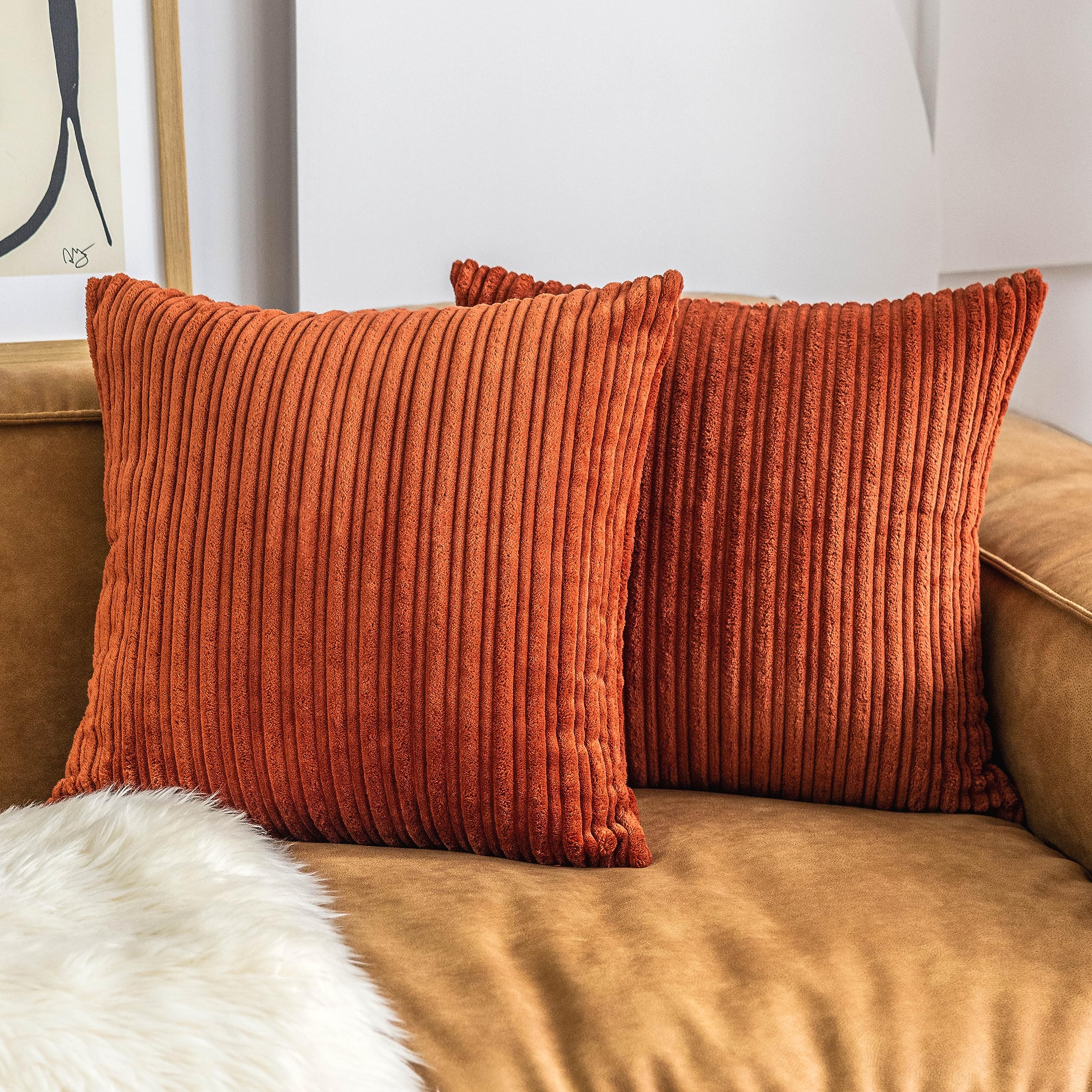 Ugasa Decor Super Soft Striped Corduroy Pillow Covers Large Throw Pillow Sham Cushion Cover Living Room, 2 Pcs, 16' X 16' (40C