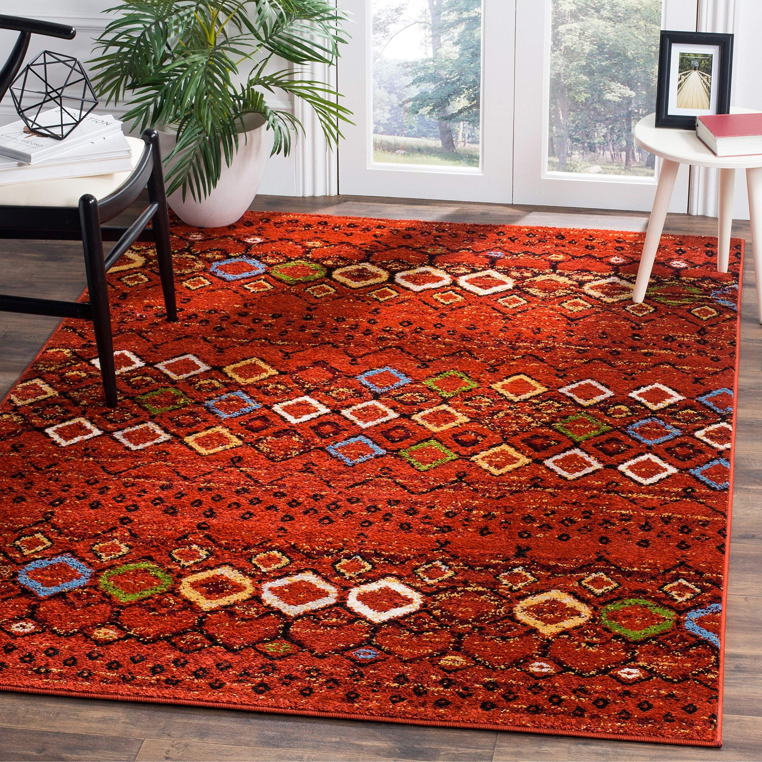 Safavieh Amsterdam Collection 9' Round Dark Grey/Ivory Ams108H Moroccan Boho Non-Shedding Dining Room Entryway Foyer Living Room