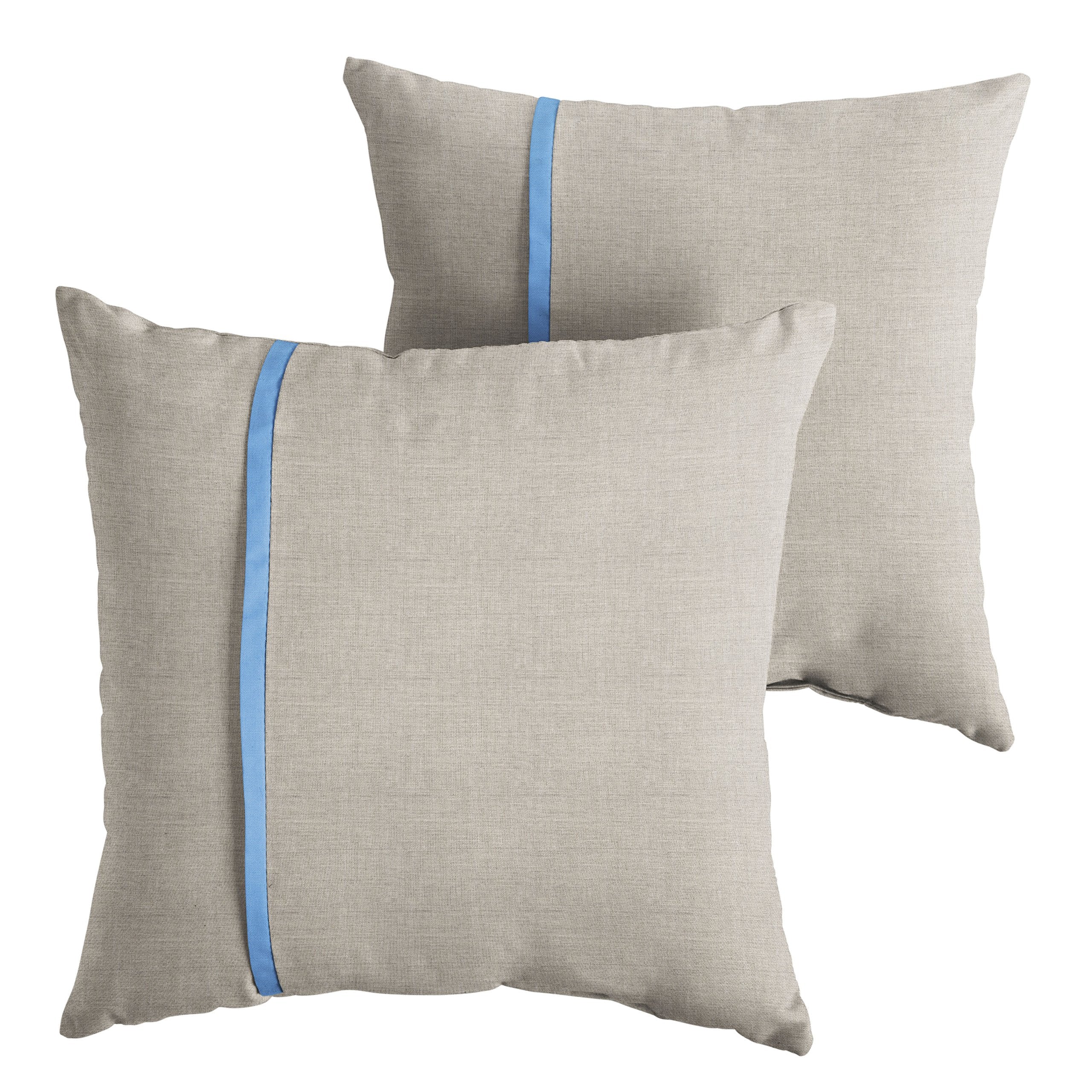 Sorra Home X Sunbrella - Indoor Outdoor Square Pillows, Set Of 2, 16 X 16, Silver Grey & Capri True Blue