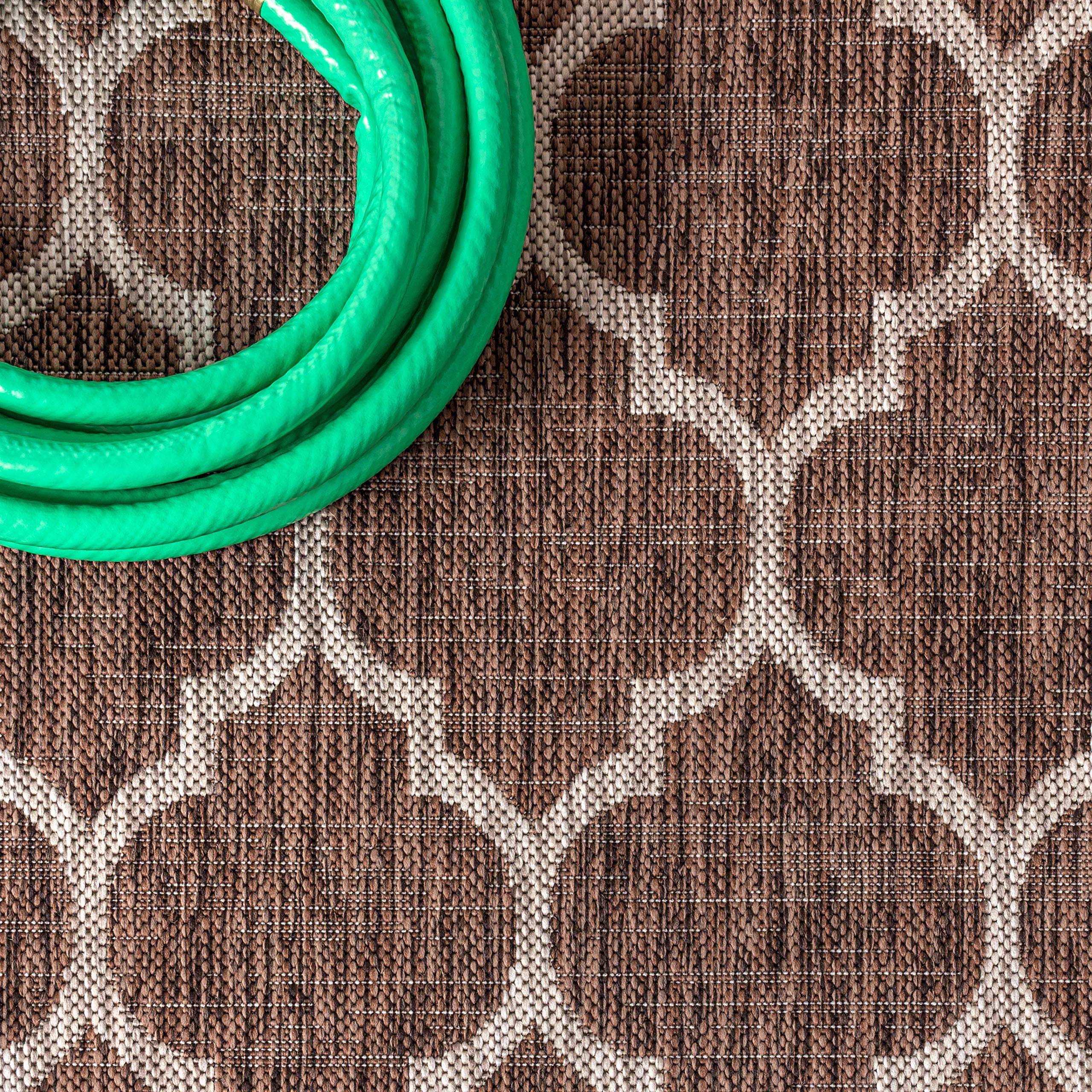 Jonathan Y Smb109B-9R Trebol Moroccan Trellis Textured Weave Indoor/Outdoor Area Rug, Modern, Bohemian, Contemporary For Bedroom, Kitchen, Living Room, Easy-Cleaning, Espresso/Taupe, 9' Round