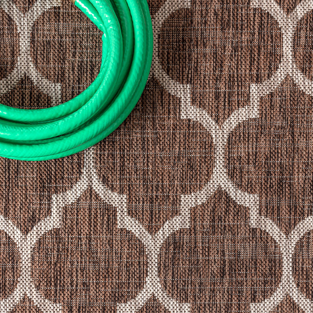 Jonathan Y Smb109B-8Sq Trebol Moroccan Trellis Textured Weave Indoor/Outdoor Area Rug, Modern, Bohemian, Contemporary For Bedroom, Kitchen, Living Room, Easy-Cleaning, Espresso/Taupe, 8' Square