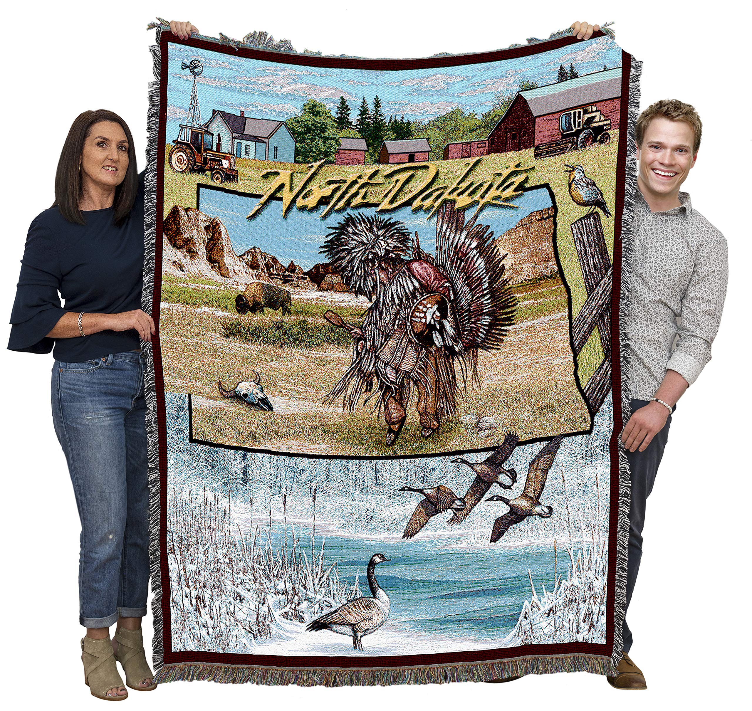 Pure Country Weavers State Of North Dakota Blanket - Gift Tapestry Throw Woven From Cotton - Made In The Usa (72X54)