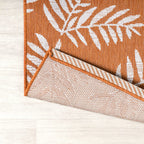 Jonathan Y Smb119E-28 Nevis Palm Frond Indoor Outdoor Area Rug, Coastal Casual Country & Floral Easy Cleaning,Bedroom,Kitchen,Backyard,Patio,Non Shedding, Orange/Cream, 2 X 8