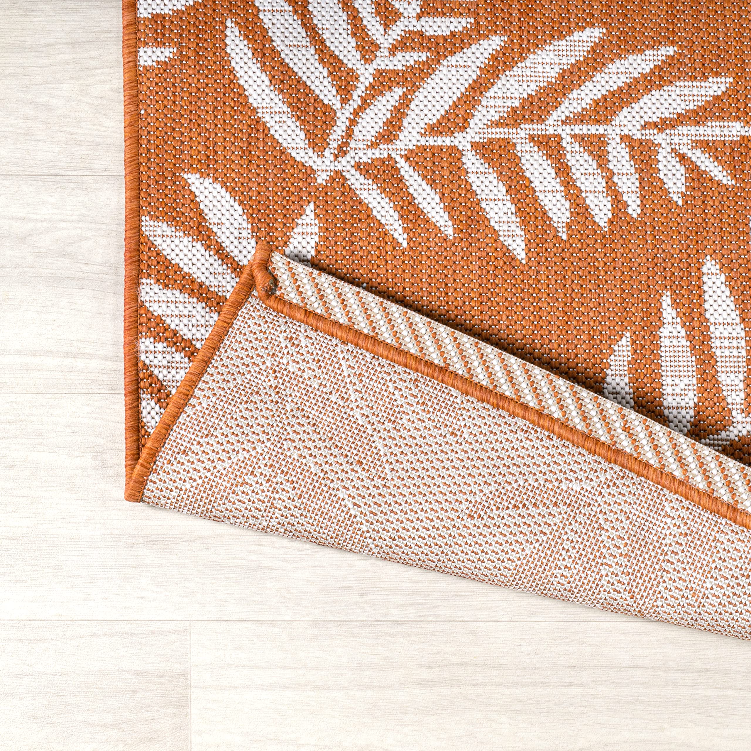 Jonathan Y Smb119E-5Sq Nevis Palm Frond Indoor Outdoor Area Rug, Coastal Casual Country & Floral Easy Cleaning,Bedroom,Kitchen,Backyard,Patio,Non Shedding, Orange/Cream, 5' Square