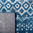 Safavieh Amsterdam Collection Runner Rug - 2'3'' X 6', Navy & Beige, Moroccan Boho Design, Non-Shedding & Easy Care, Ideal For H