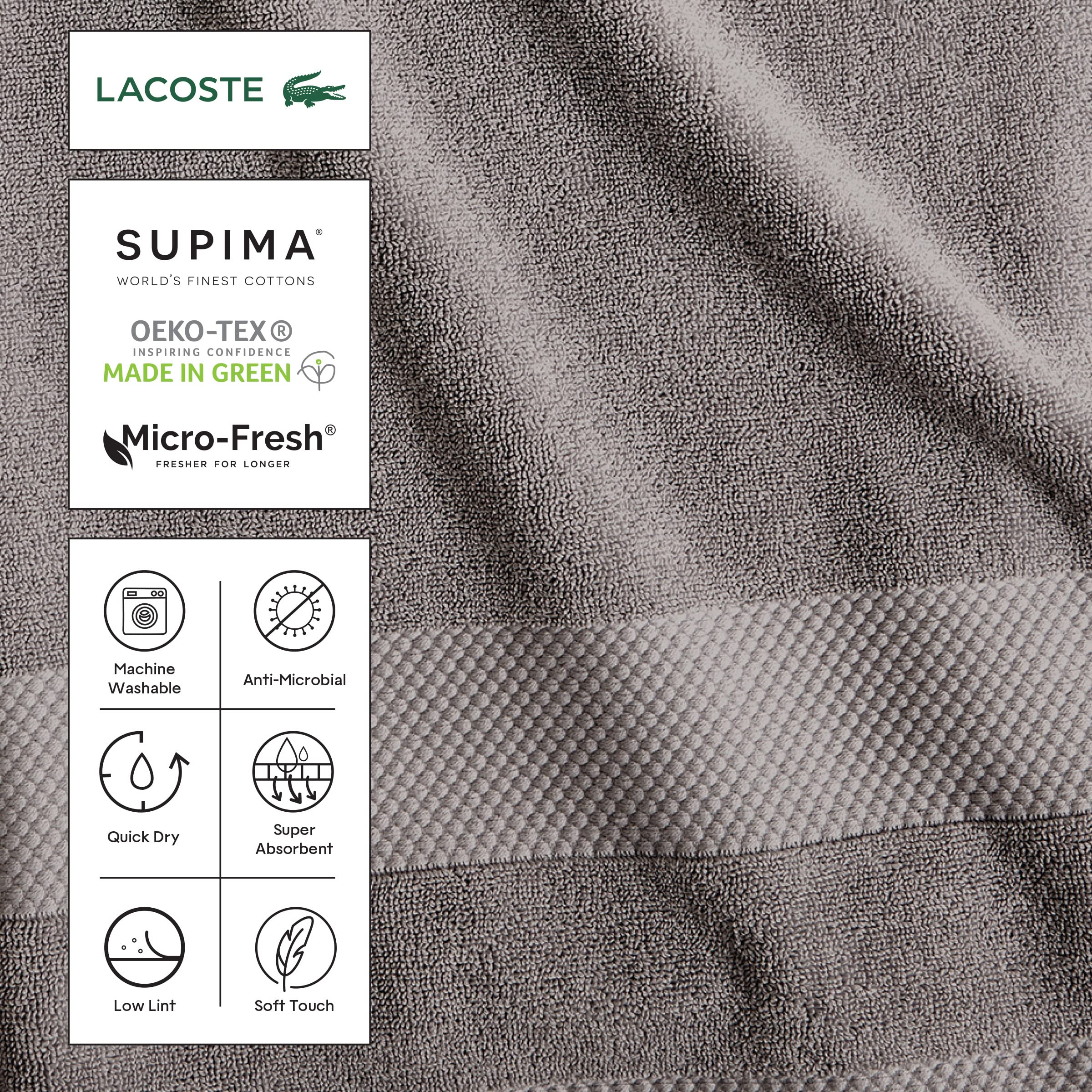 Lacoste Heritage Supima Cotton Bath Sheet, Chalk, 35' X 70'