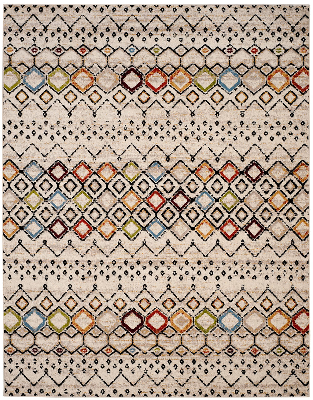 Safavieh Amsterdam Collection Area Rug - 10' X 14', Ivory & Multi, Moroccan Boho Design, Non-Shedding & Easy Care, Ideal For Hig