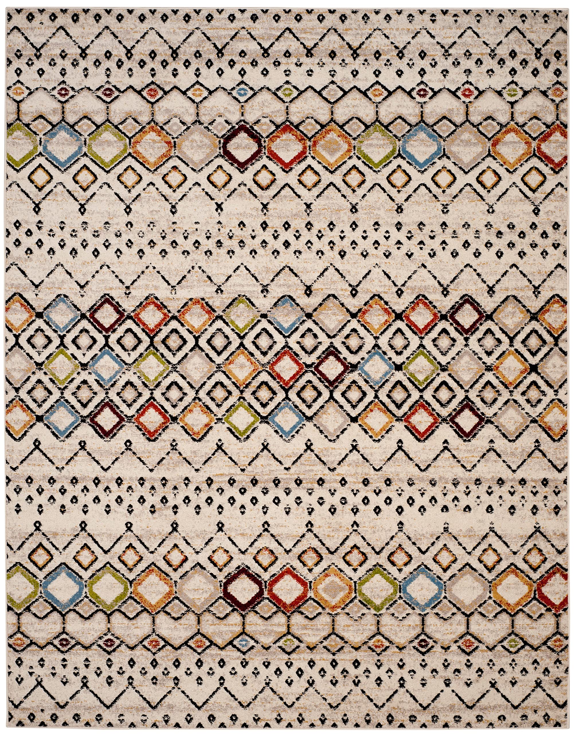 Safavieh Amsterdam Collection Area Rug - 10' X 14', Ivory & Multi, Moroccan Boho Design, Non-Shedding & Easy Care, Ideal For Hig