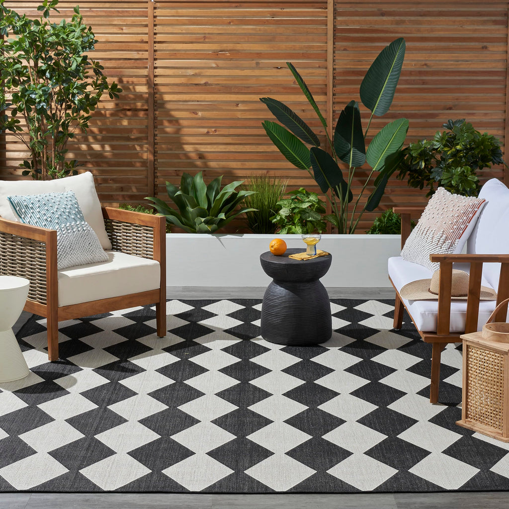Nourison Positano Indoor/Outdoor Black 6' X 9' Area Rug, Easy Cleaning, Non Shedding, Bed Room, Living Room, Dining Room, Backyard, Deck, Patio (6X9)