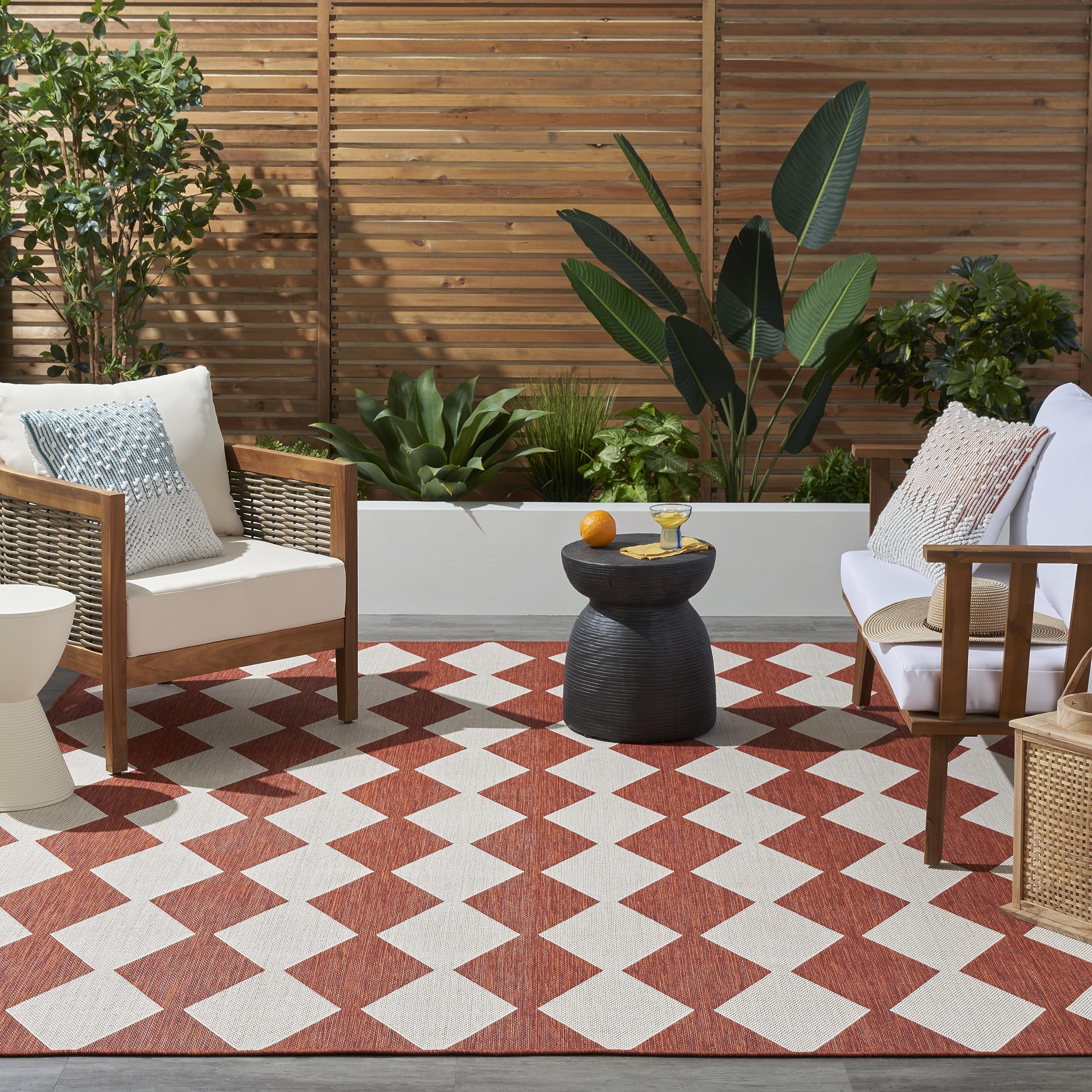 Nourison Positano Indoor/Outdoor Terracotta 6' X 9' Area Rug, Easy Cleaning, Non Shedding, Bed Room, Living Room, Dining Room, Backyard, Deck, Patio (6X9)
