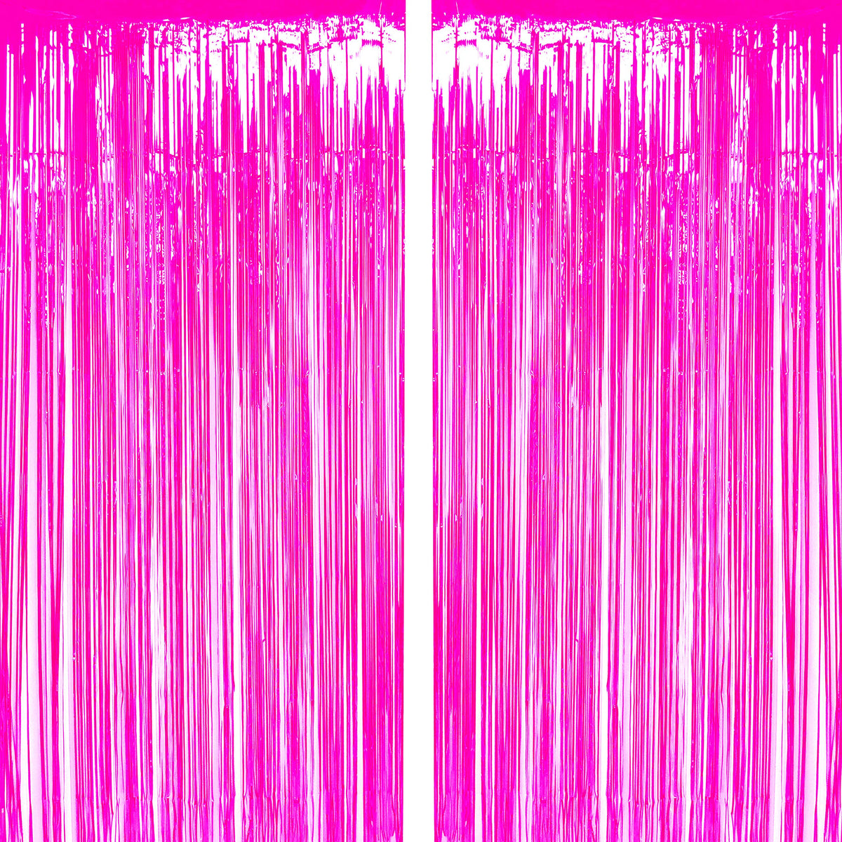 JUICY MOOM Hot Pink Tinsel Foil Fringe Curtain Bachelorette Wedding Bridal Shower Photo Backdrops Party Decor Baby Shower Girls 