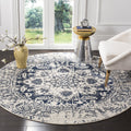 SAFAVIEH Madison Collection Area Rug - 53 Round, Cream & Navy, Snowflake Medallion Distressed Design, Non-Shedding & Easy Care,