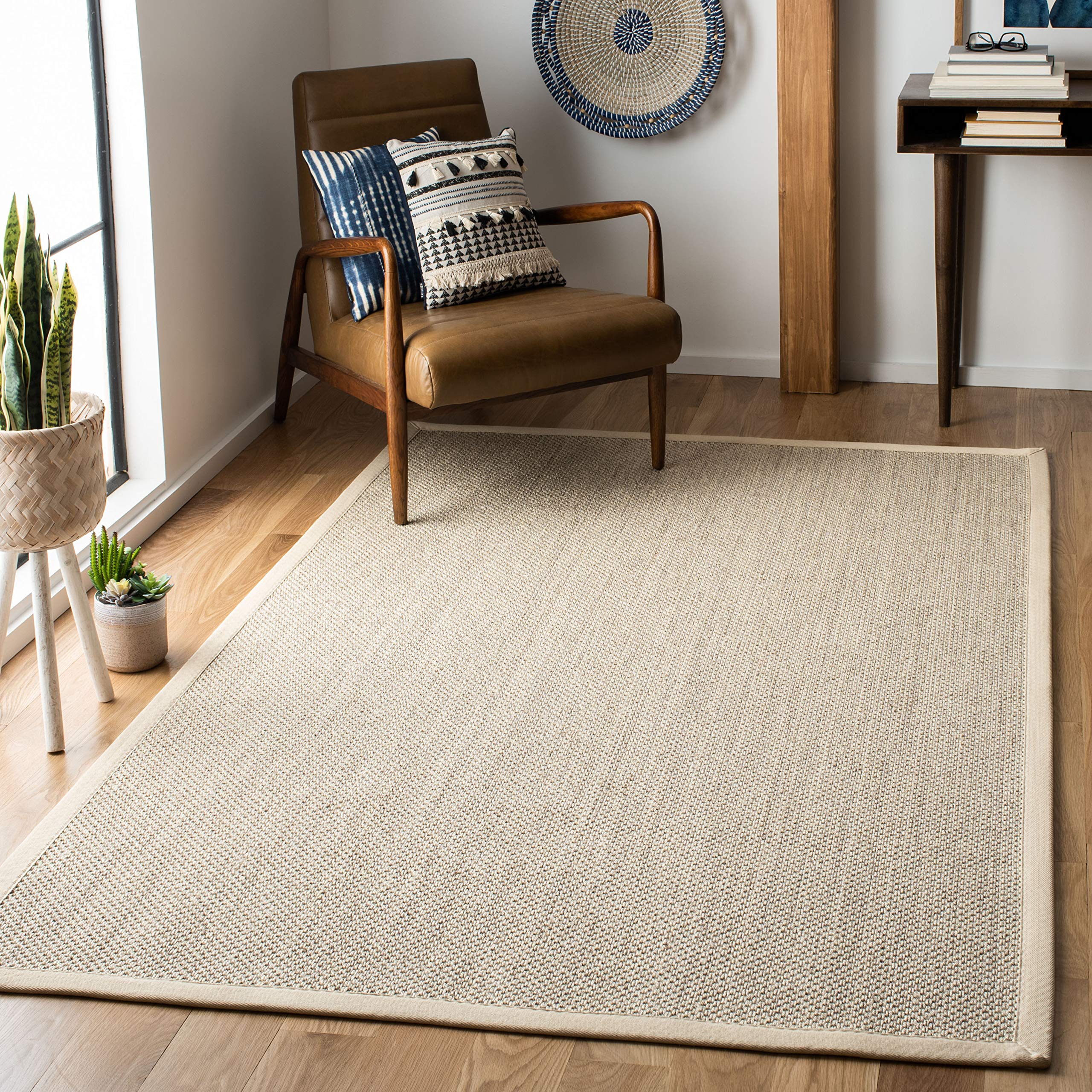 Safavieh Natural Fiber Collection 4 Square Marble/Beige NF143C Border Sisal Area Rug