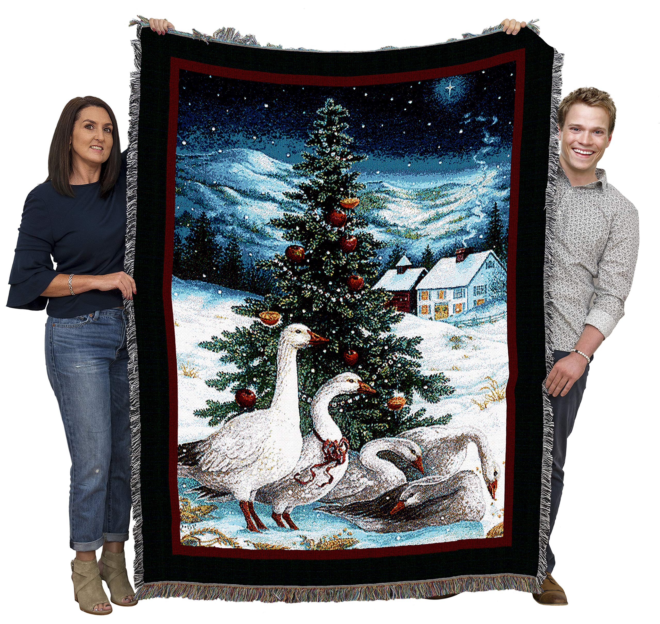 Pure Country Weavers Christmas Goose Blanket By Lynn Bywaters - Gift Tapestry Throw Woven From Cotton - Made In The Usa (72X54)