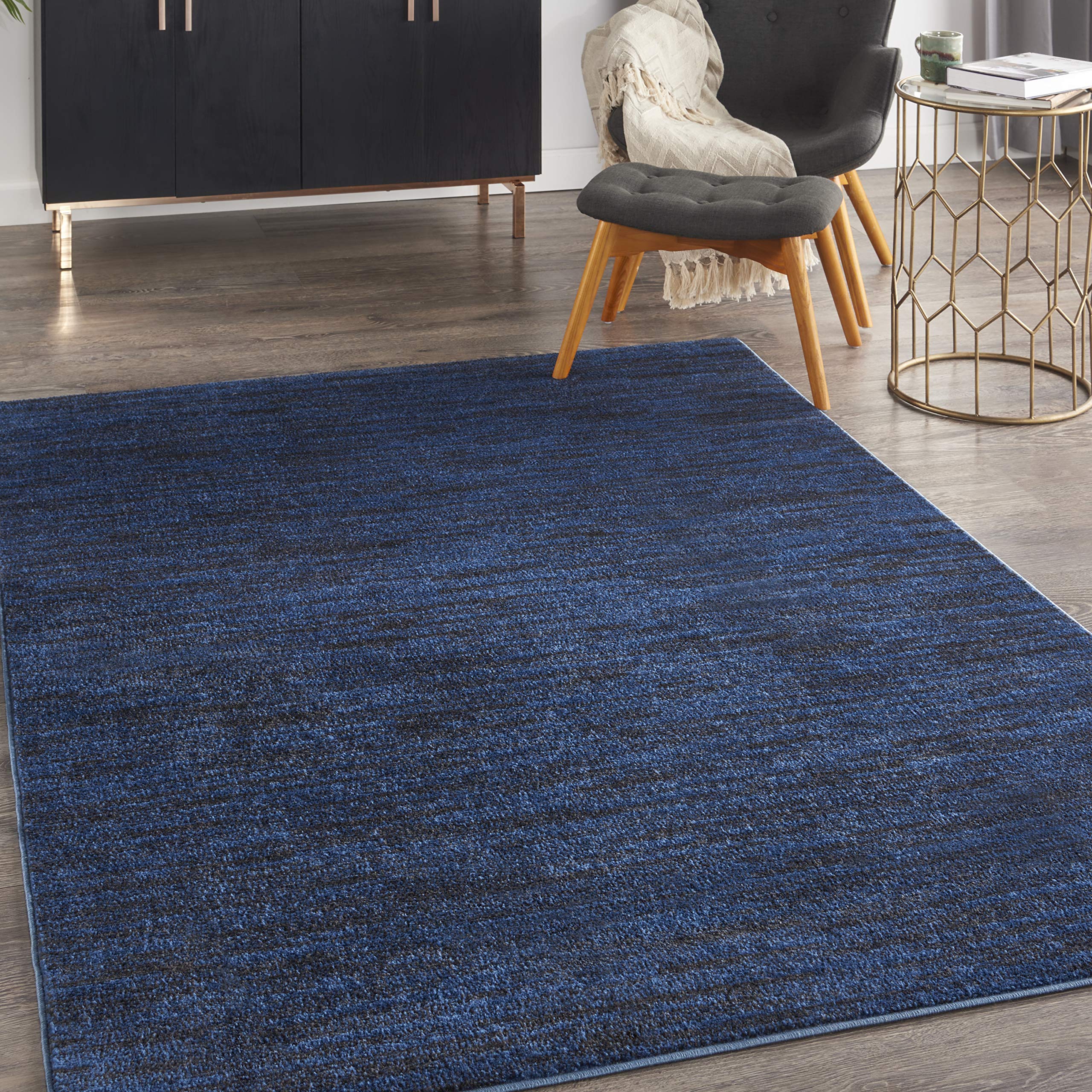 Nourison Essentials Indoor/Outdoor Midnight Blue 6' X 9' Area-Rug,Easy-Cleaning, Non Shedding, Bed Room, Living Room, Dining Roo