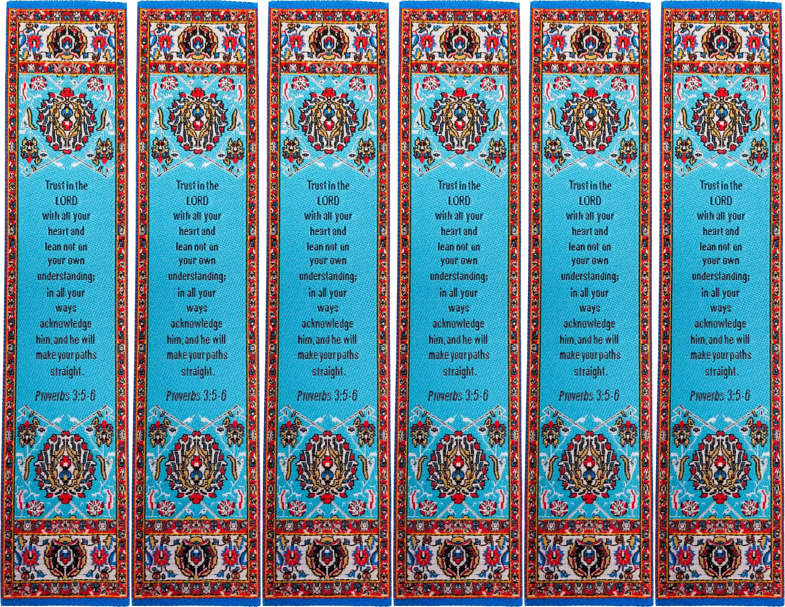 Trust in The Lord - Blue, Bulk Pack of 6 Woven Fabric Christian Bookmarks, Silky Soft Proverbs 3:5-6 Flexible Bookmarker for Nov