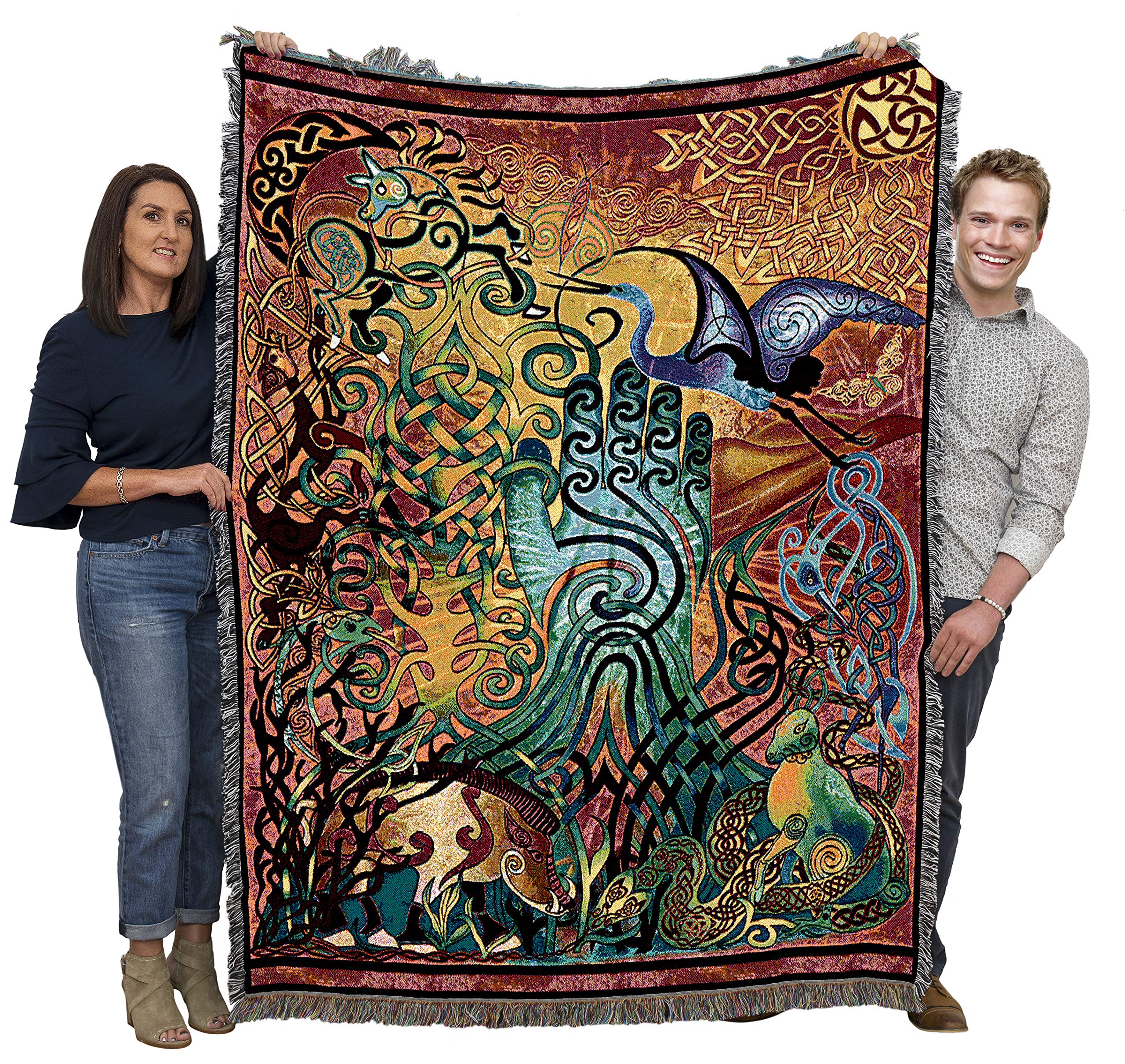 Pure Country Weavers Awen Blanket By Jen Delyth - Celtic Gift Tapestry Throw Woven From Cotton - Made In The Usa (72X54)