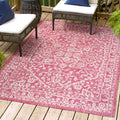 Jonathan Y Smb104E-5 Malta Bohemian Medallion Textured Weave Indoor Outdoor Area-Rug, Coastal Traditional Easy-Cleaning,Bedroom,Kitchen,Backyard,Patio,Non Shedding, 5 X 8, Fuchsia/Light Gray