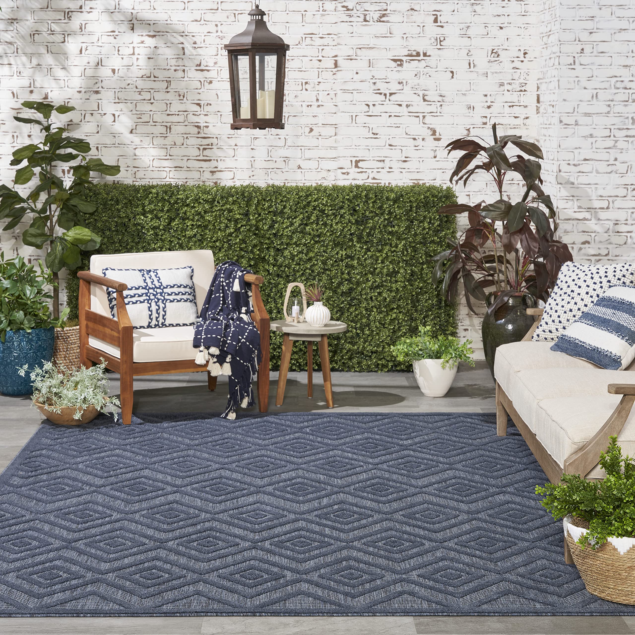 Nourison Versatile Indoor/Outdoor Navy Blue 8' X 10' Area Rug, Easy Cleaning, Non Shedding, Bed Room, Living Room, Dining Room, Deck, Backyard, Patio, High Traffic Area (8X10)