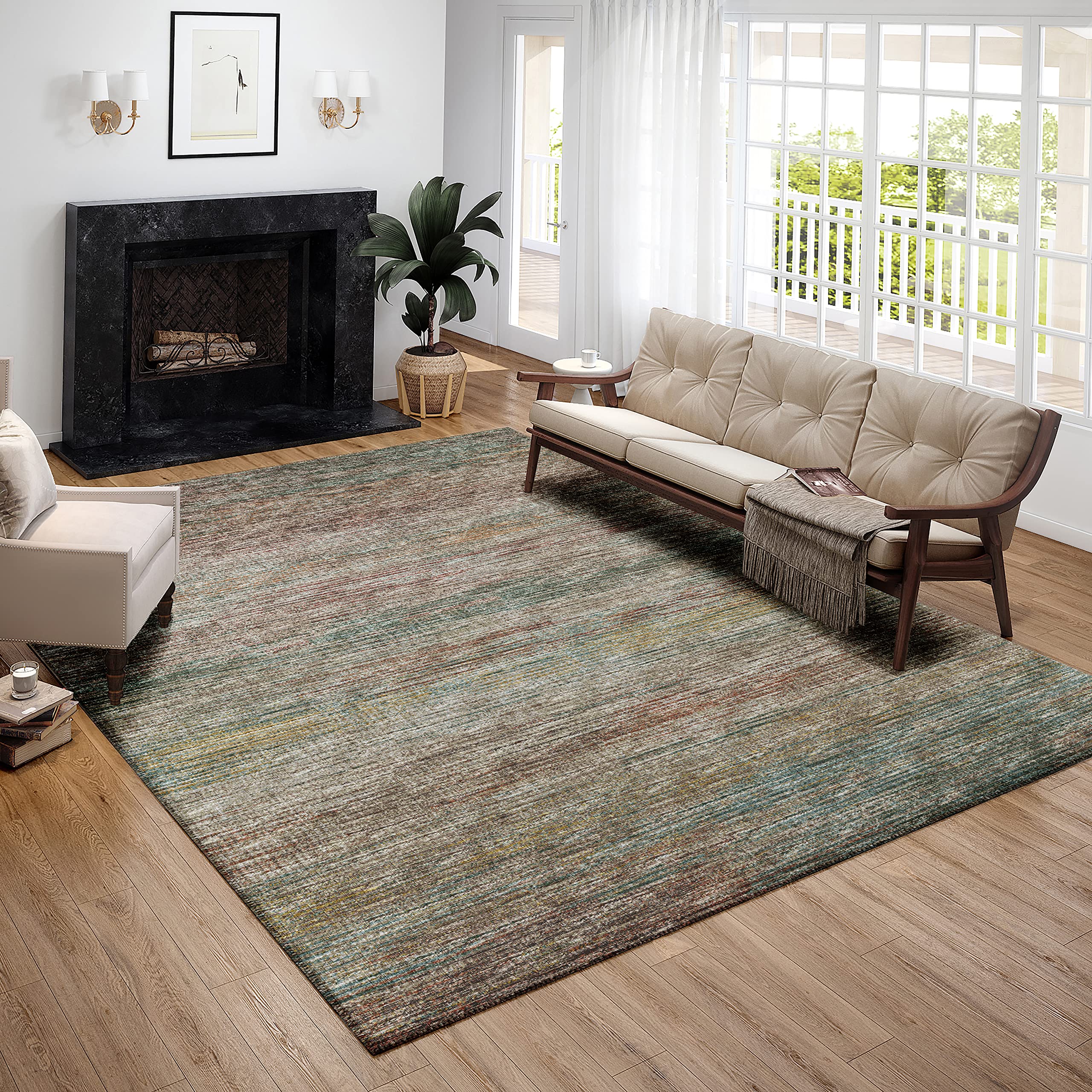 Addison Rugs Marston 5' X 7'6" Transitional Multi Indoor Outdoor Area Rug, Stain Resistant, Machine Washable, Non Shedding, Bedroom, Living Room, Dining Room, Kitchen Rug
