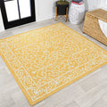 Jonathan Y Smb106L-5Sq Charleston Vintage Filigree Textured Weave Indoor Outdoor Area Rug, Classic Traditional Transitional Easy Cleaning,Bedroom,Kitchen,Backyard,Patio, Yellow/Cream, 5' Square