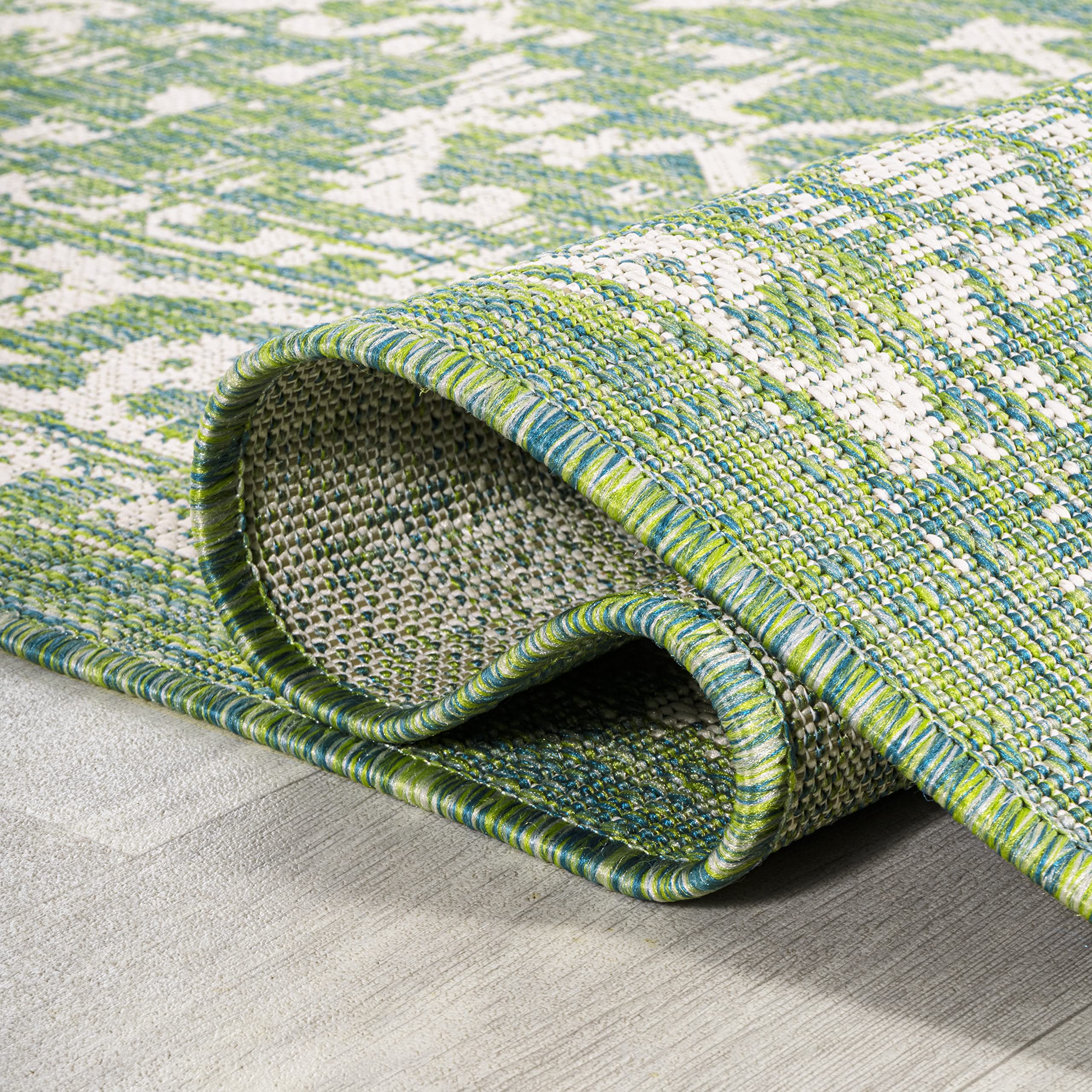 Jonathan Y Smb104F-4 Malta Bohemian Medallion Textured Weave Indoor Outdoor Area-Rug, Coastal Traditional Transitional Easy-Cleaning,Bedroom,Kitchen,Backyard,Patio,Non Shedding, 4 X 6, Cream/Green
