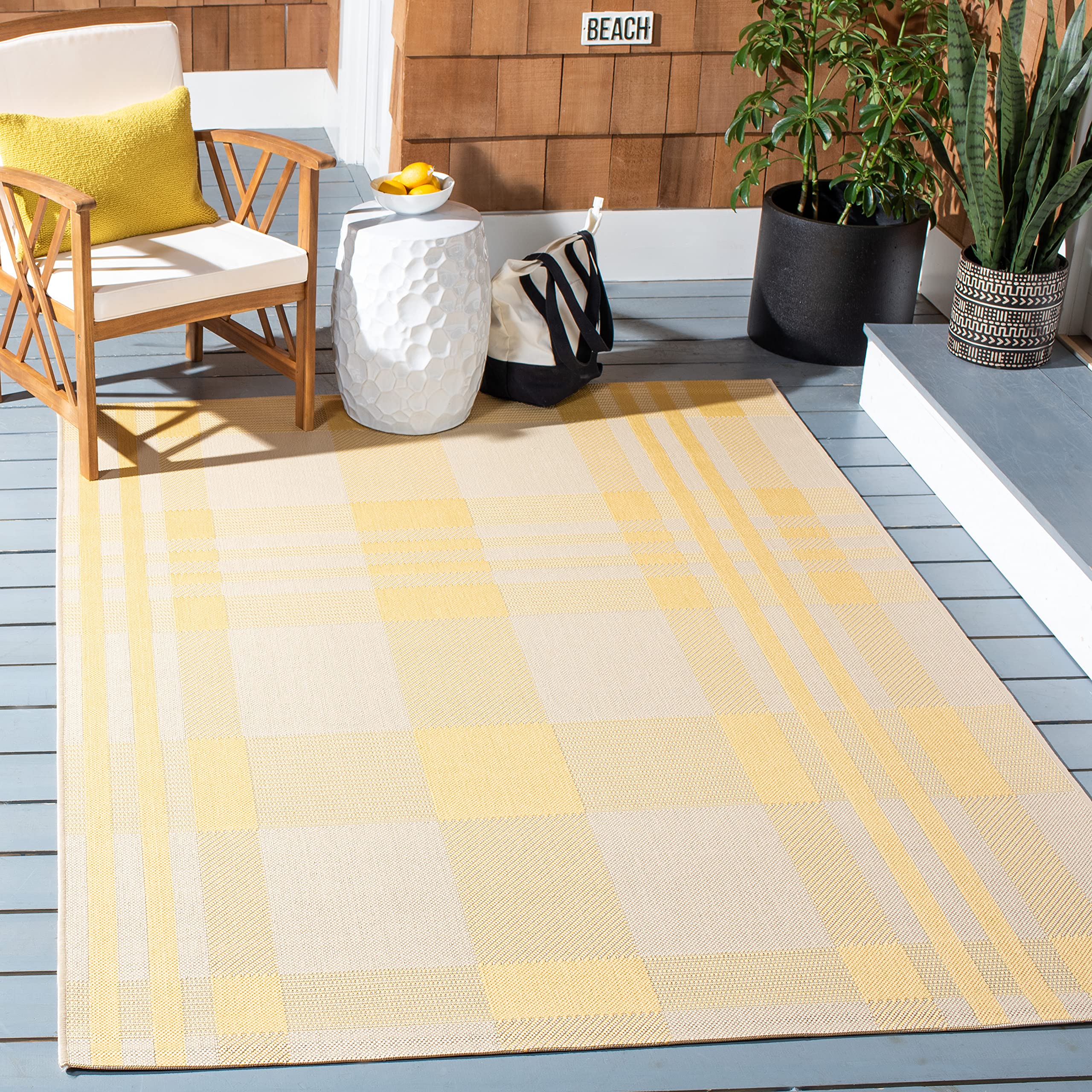 SAFAVIEH Courtyard Collection 8 x 10 Gold/Beige CY6201 Plaid Indoor/ Outside Waterproof Easy cleansingPatio Backyard Mudroom A