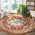 SAFAVIEH Monaco Collection 3 Round Orange / Light Blue MNC243H Boho Chic Medallion Distressed Non-Shedding Dining Room Entryway