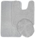 Garland Rug Gramercy Plush Polypropylene Washable Bath Rug Set, 3 Piece (Toilet Lid Cover, Contour Rug, 20 x34 Bath Rugs) Silve