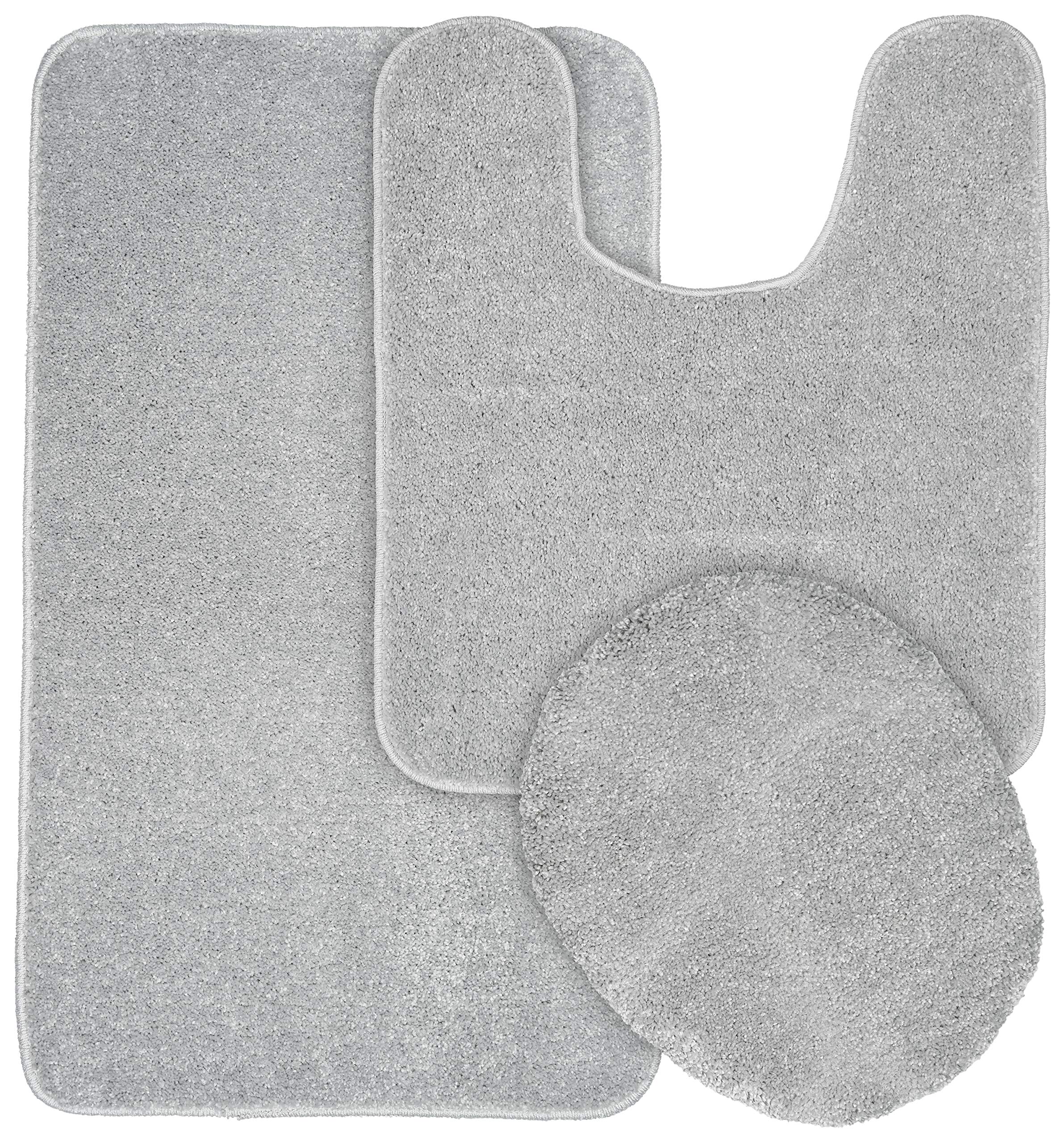 Garland Rug Gramercy Plush Polypropylene Washable Bath Rug Set, 3 Piece (Toilet Lid Cover, Contour Rug, 20 x34 Bath Rugs) Silve