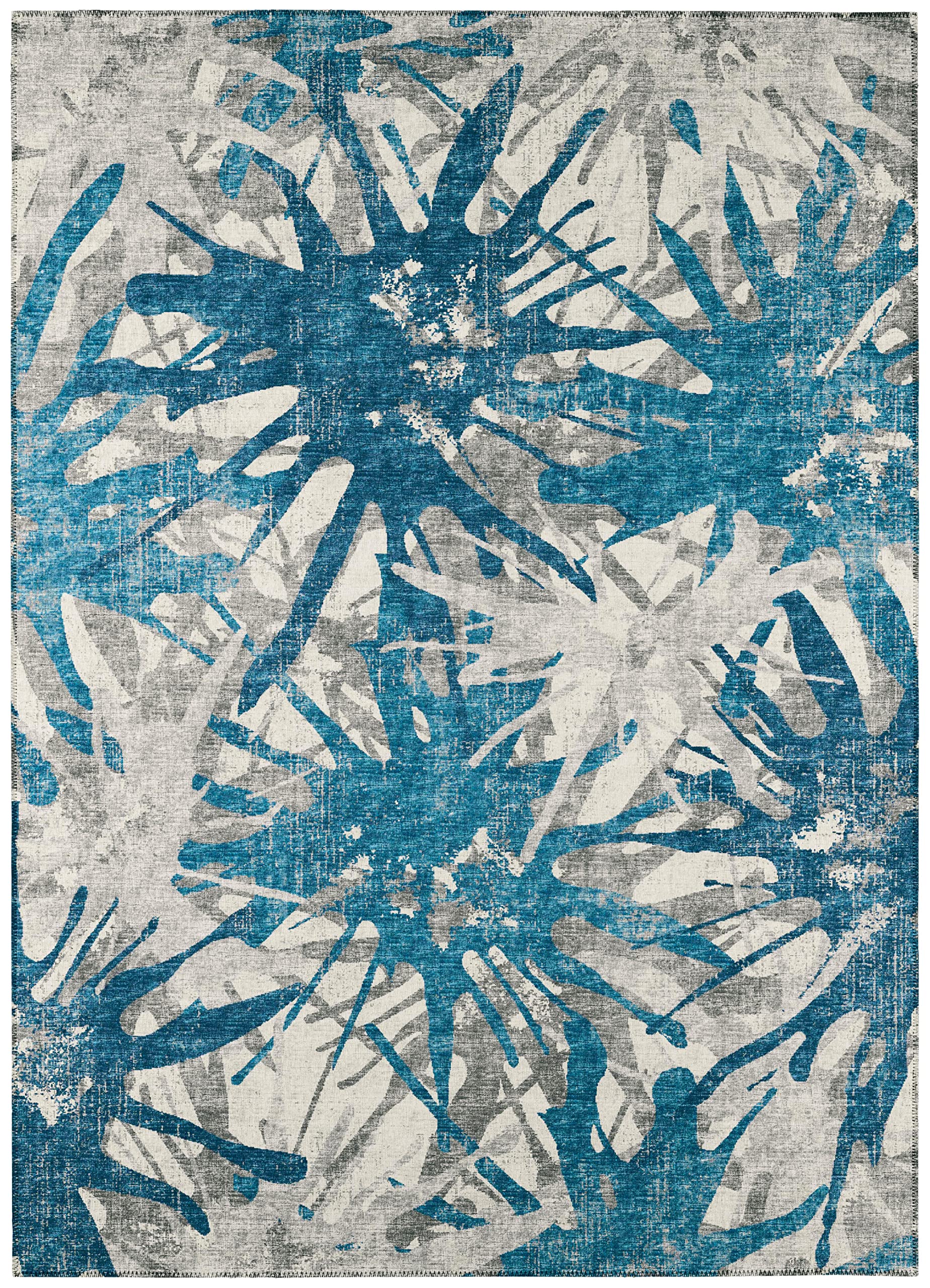 Addison Rugs Bravado Abv36 Blue Washable 2'3" X 7'6" Indoor Outdoor Hallway Runner Rug, Stain Resistant Washable Kitchen Area Carpet For Bathroom, Entry, Patio, Laundry And Bedroom Rug