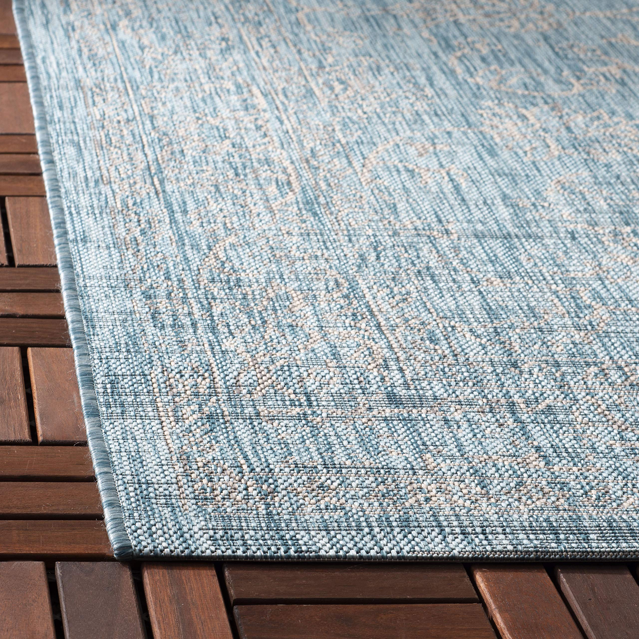 Safavieh Courtyard Collection 5'3' X 7'7' Aqua/Grey Cy8680 Indoor/ Outdoor Patio Backyard Mudroom Area Rug