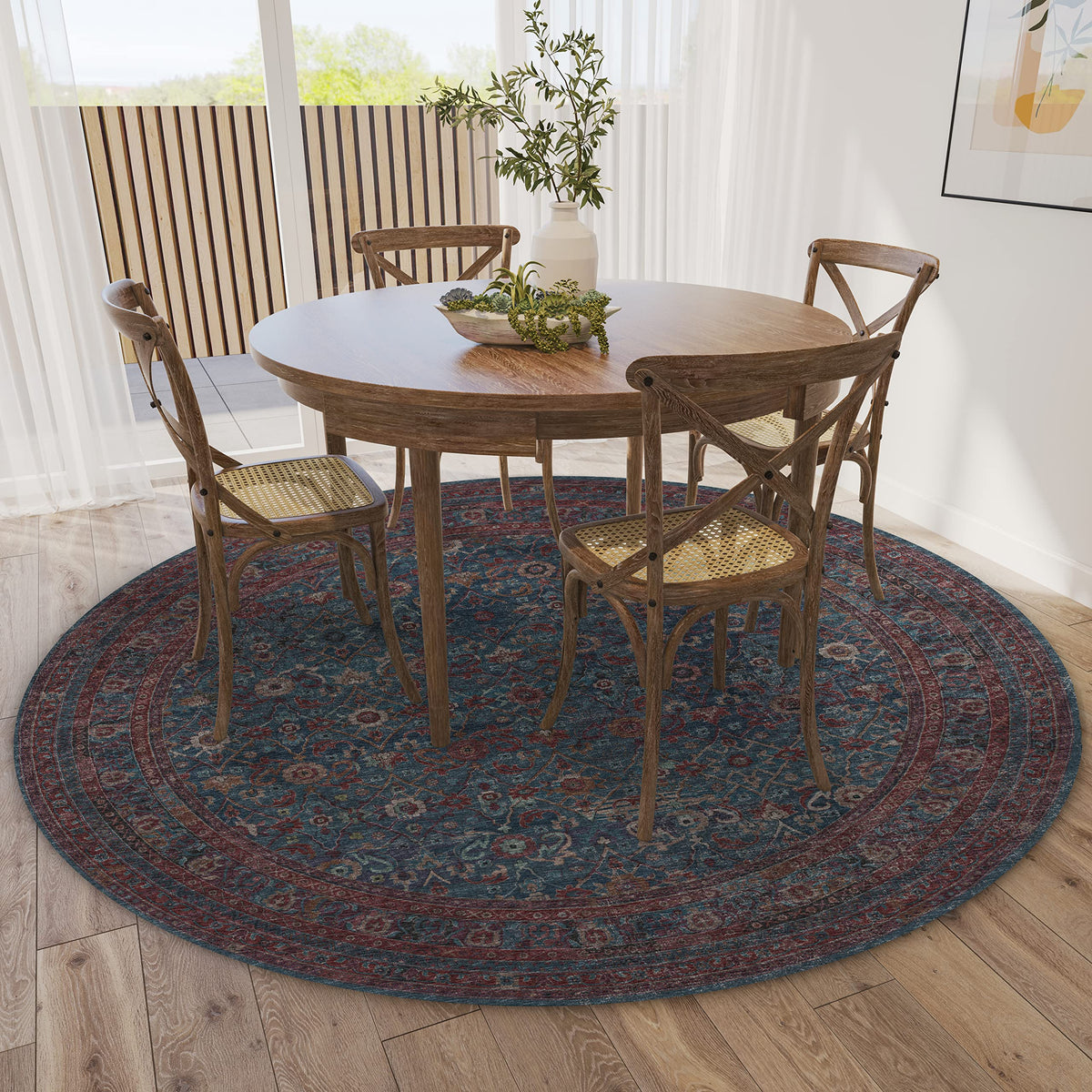 Dalyn Rugs Jericho Jc7 Navy 4' X 4' Rectangle Soft Round Rug, Easy Clean, Non Shedding, Bedroom, Entry, Living Room, Dining Room, Kitchen Rug