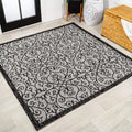 JONATHAN Y SMB107E-8SQ Madrid Vintage Filigree Textured Weave Light Gray/Black 8 Square Indoor/Outdoor Area Rug, Pet Friendly, 