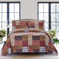Slpr Red Riches 3-Piece Quilt Set - Queen Size With 2 Shams, Autumn Patchwork Design, Red Toned Lightweight Quilted Bedspread, F