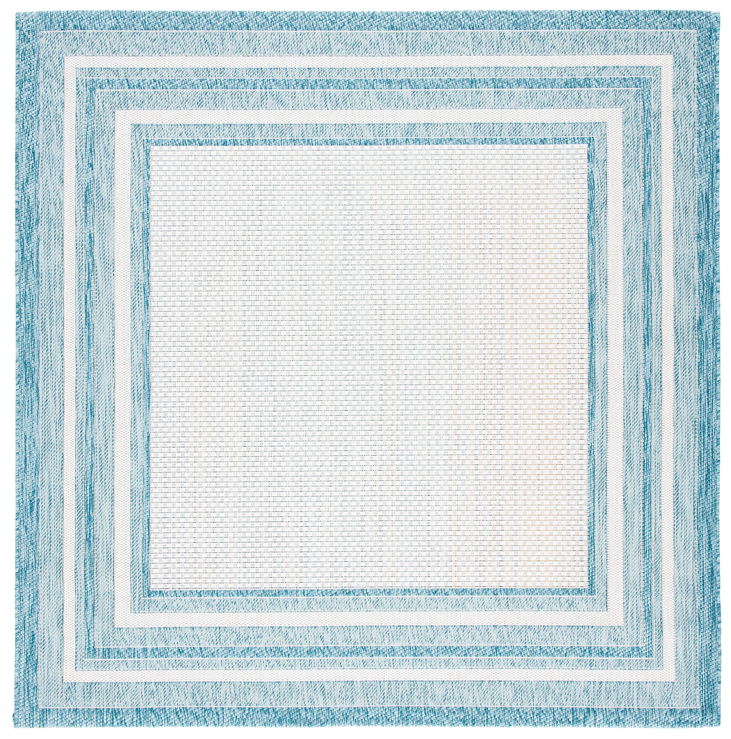 Safavieh Courtyard Collection 6'7' Square Ivory / Aqua Cy8475 Indoor-Outdoor Waterproof Easy-Cleaning Patio Backyard Mudroom Ar