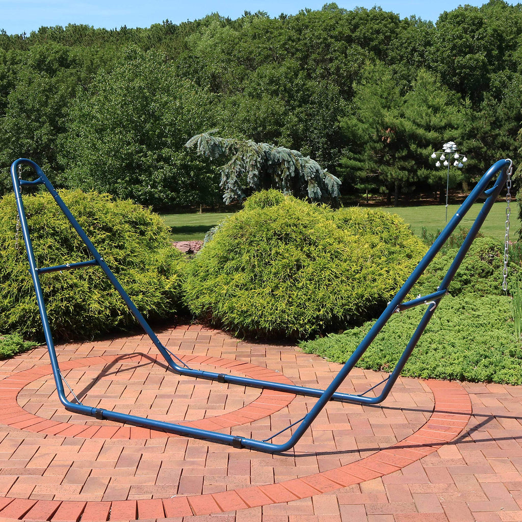 Sunnydaze Universal 2-Person Hammock Stand - 550-Pound Capacity - Heavy-Duty Steel Outdoor Hammock Stand - Fits 9 To 14 Foot Hammocks - Blue
