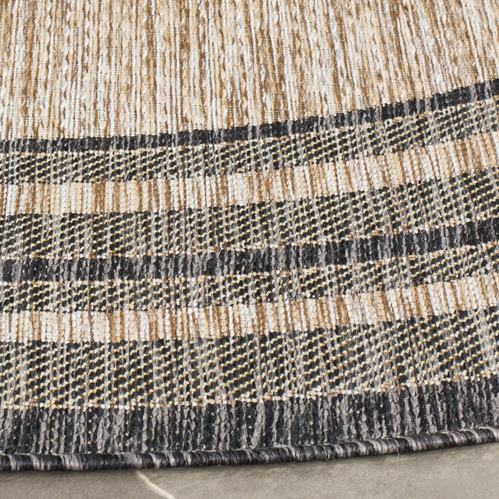 Safavieh Courtyard Collection 4' Round Natural / Black Cy8475 Indoor/ Outdoor Patio Backyard Mudroom Area Rug